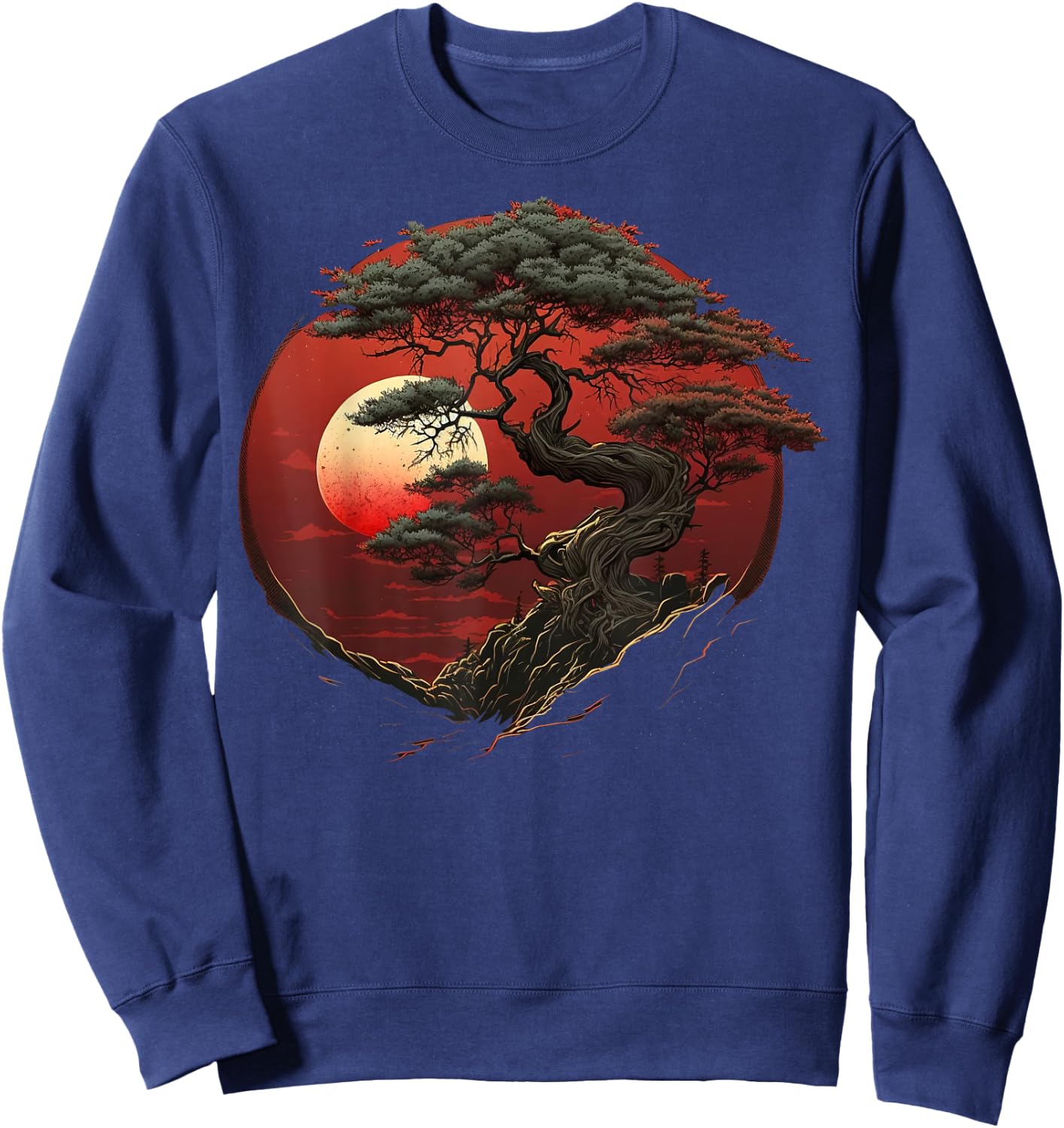 Red Japanese Bonsai sun on Bonsai Tree Sweatshirt - Sweatshirt | Navy
