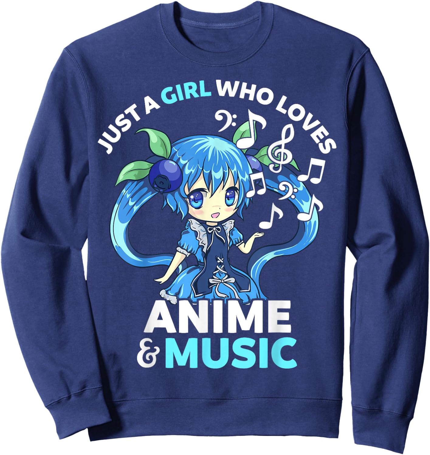 Cute Kawaii Chibi Just A Girl Who Loves Anime and Music Teen Sweatshirt - Sweatshirt | Navy