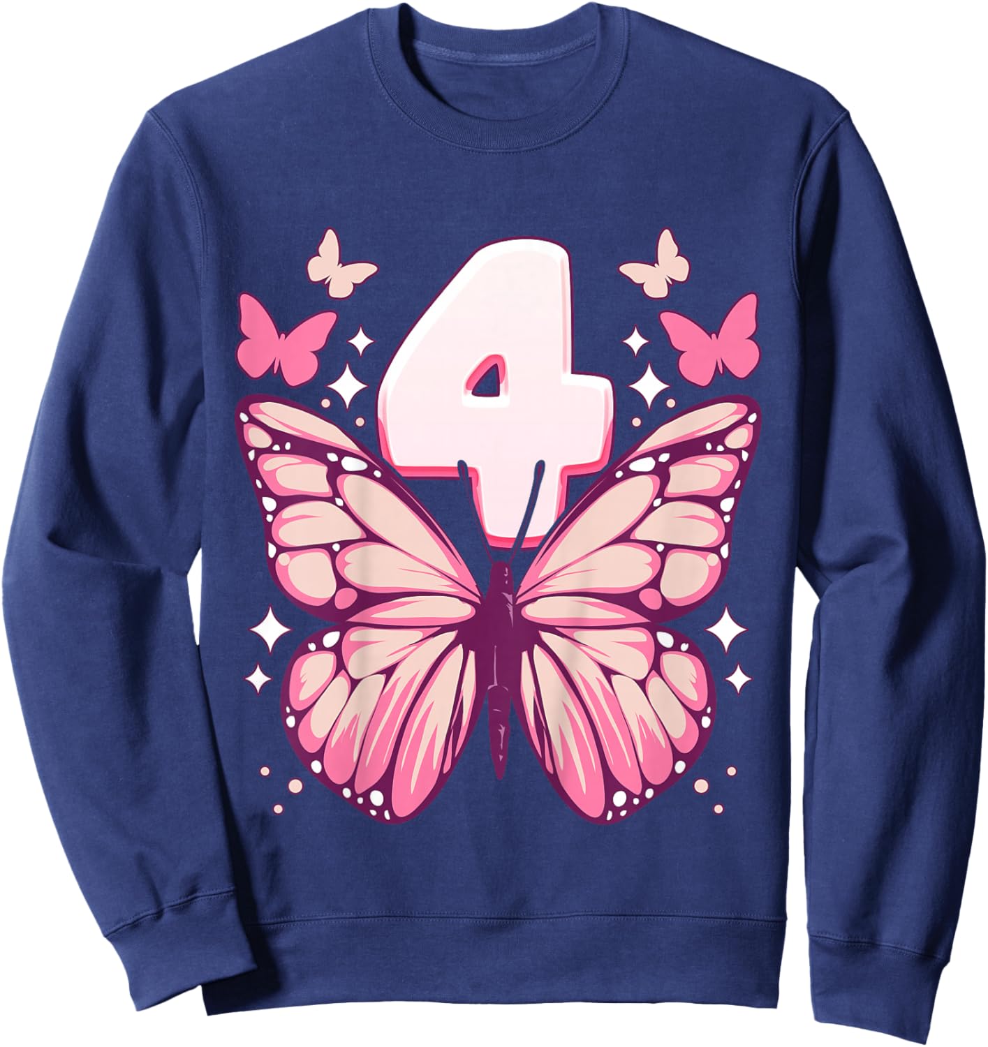 Birthday Girl 4 years, Butterflies and Number 4 Sweatshirt - Sweatshirt | Navy