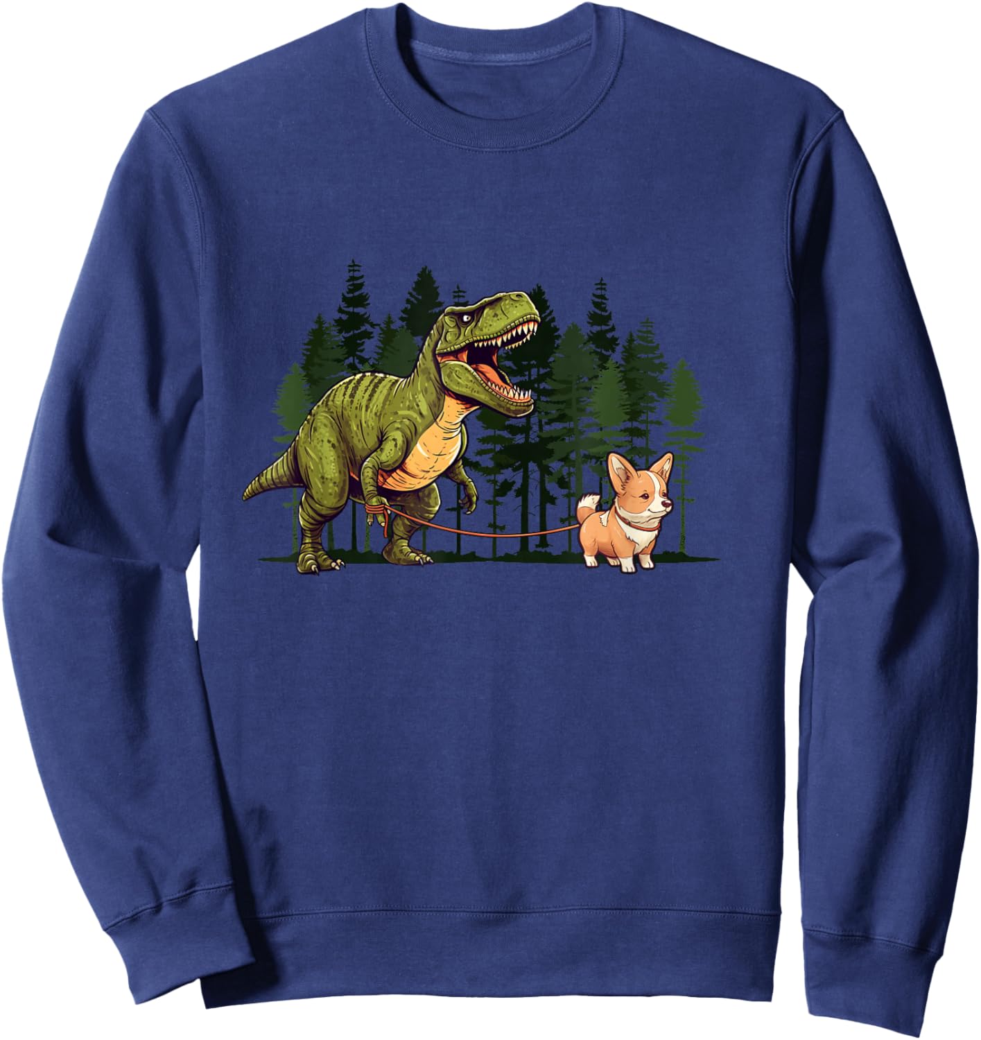 Corgi Dinosaur T-Rex Walking Funny Dog Trex Men Kids Sweatshirt - Sweatshirt | Navy