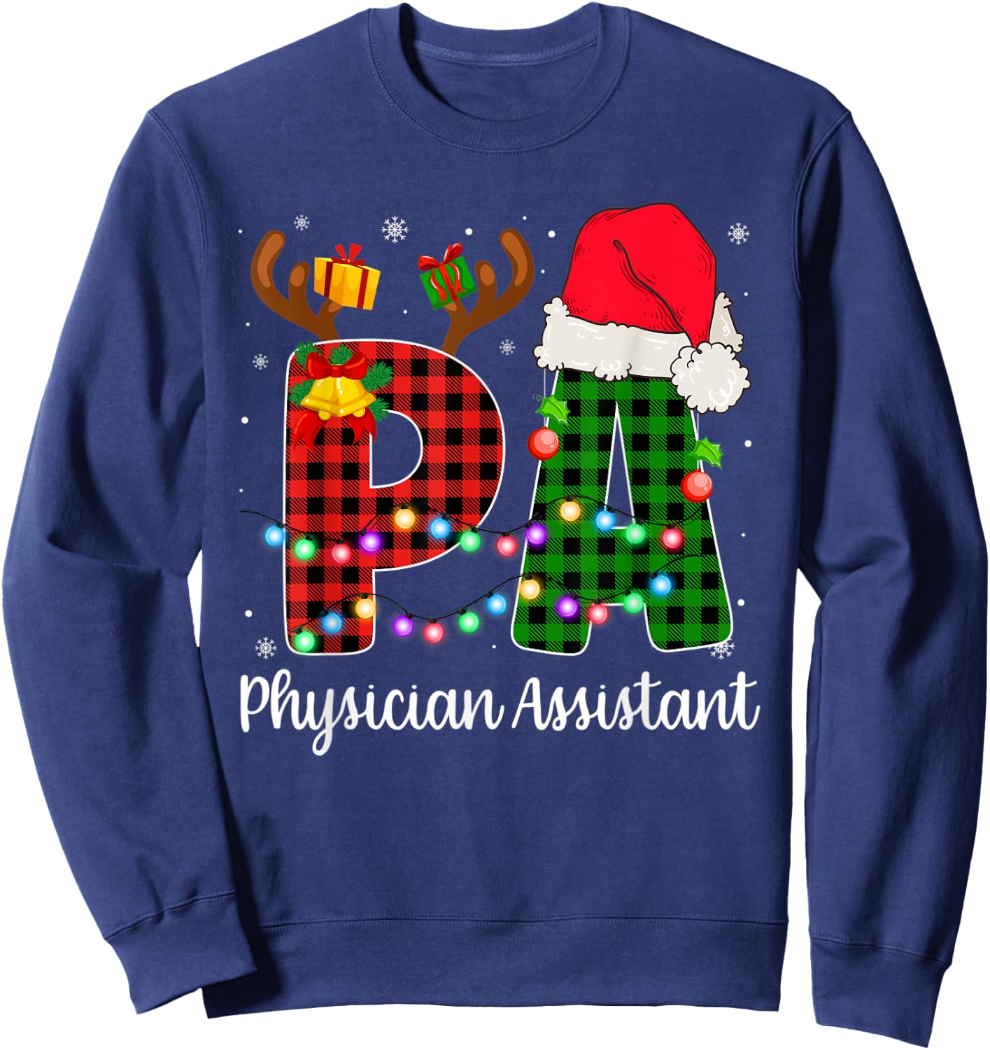Physician Assistant Christmas Lights Red Plaid PA Nurse CNA Sweatshirt - Sweatshirt | Navy