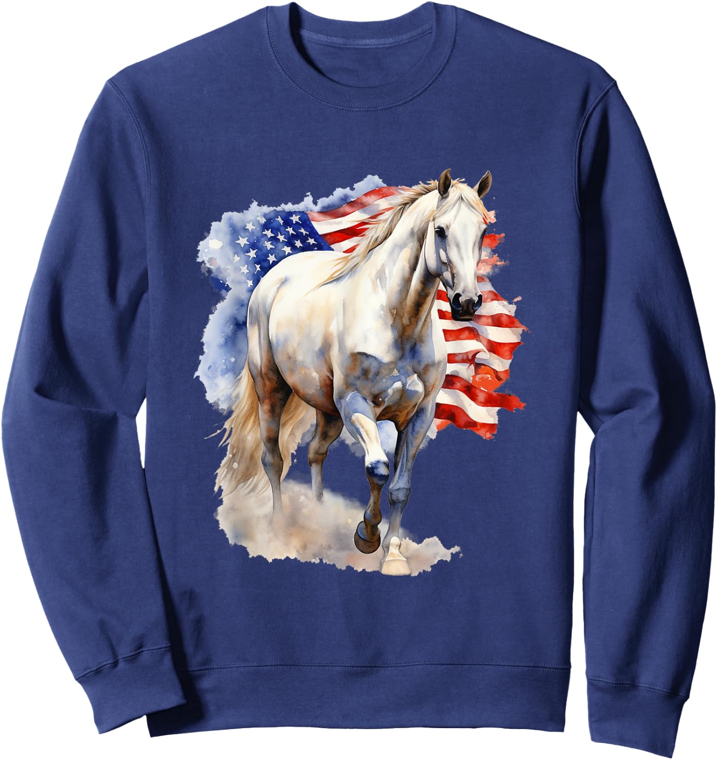 Horse American Flag 4th of July Vintage USA Patriotic Pride Sweatshirt - Sweatshirt | Navy