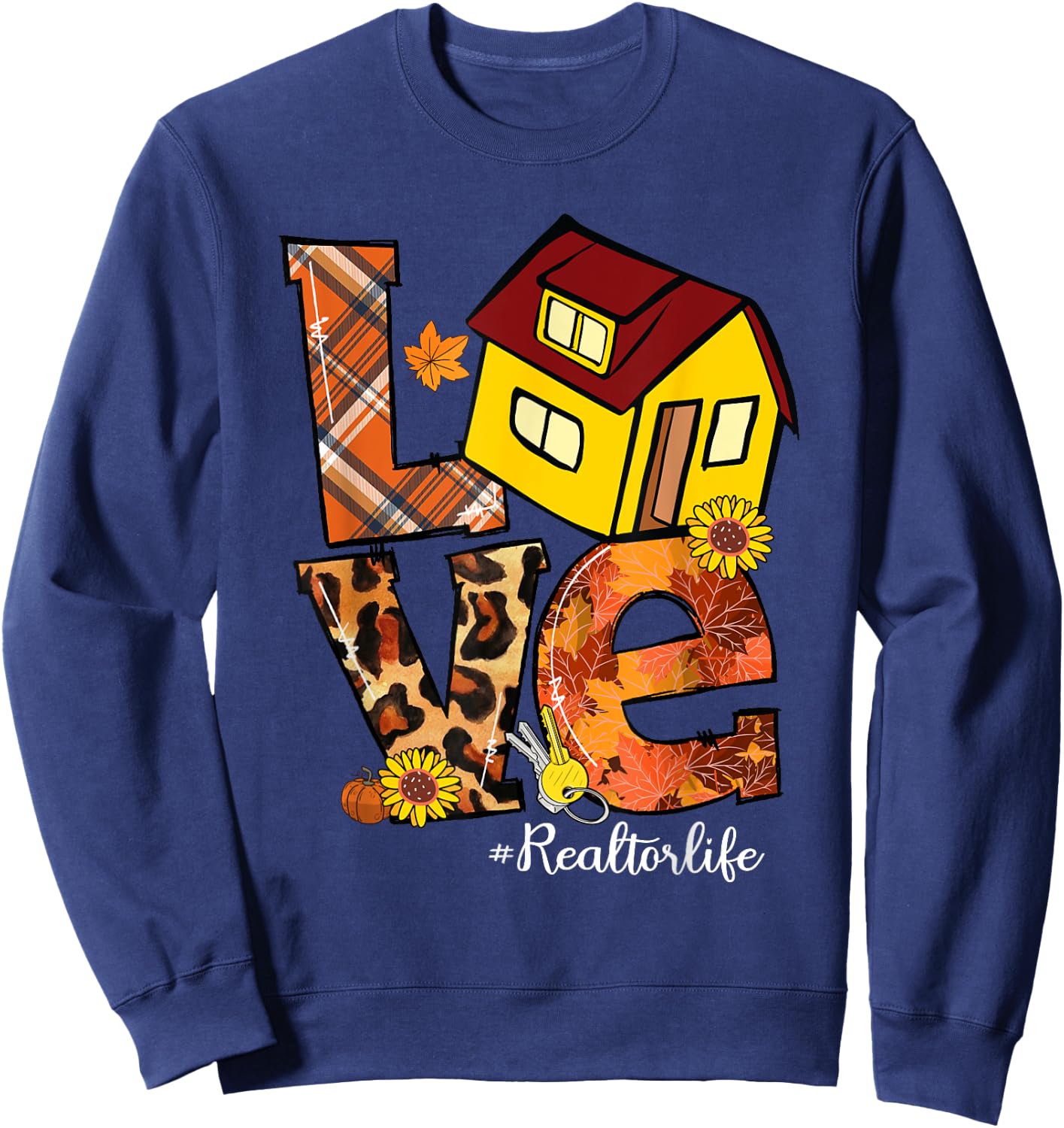 LOVE Pumpkin Leopard Realtor Life Fall Thanksgiving Sweatshirt - Sweatshirt | Navy