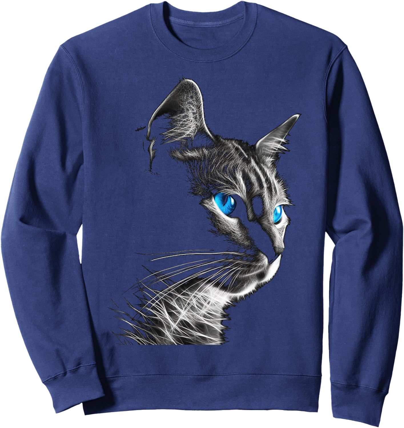 Cat Pet Animal - Blue Eyes Art Cat Men Women Kids Sweatshirt - Sweatshirt | Navy