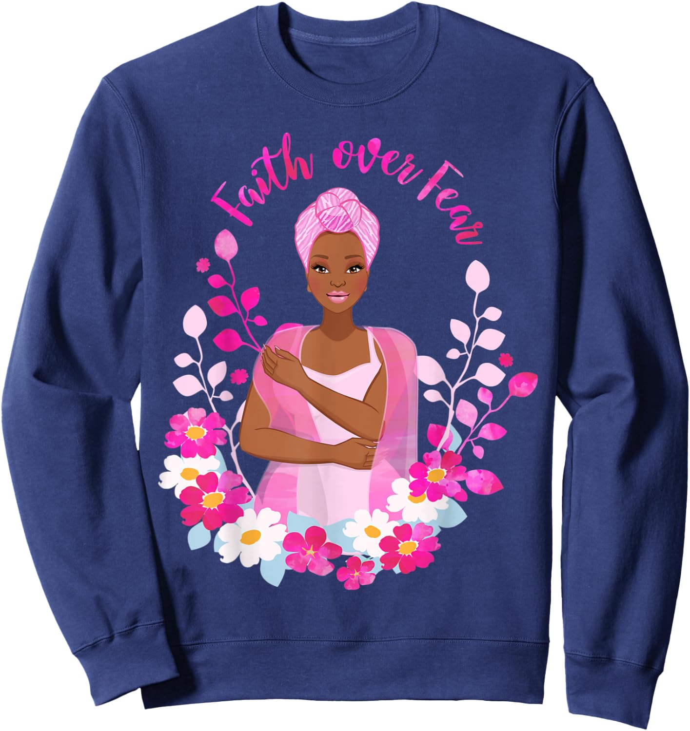 Faith Over Fear Breast Cancer Awareness African American Sweatshirt - Sweatshirt | Navy