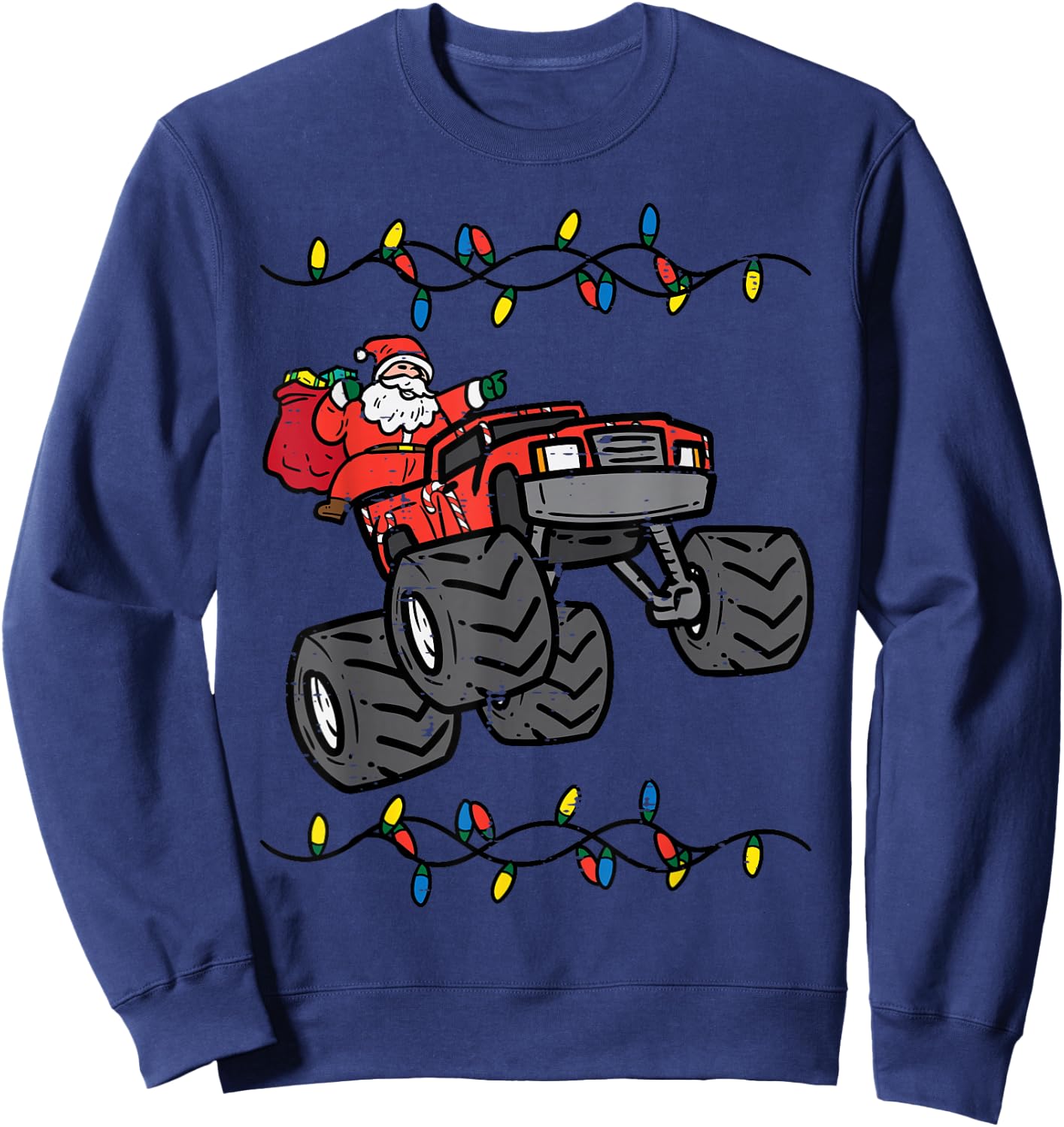 Christmas Santa Monster Truck Xmas Boys Kids Toddler Youth Sweatshirt - Sweatshirt | Navy