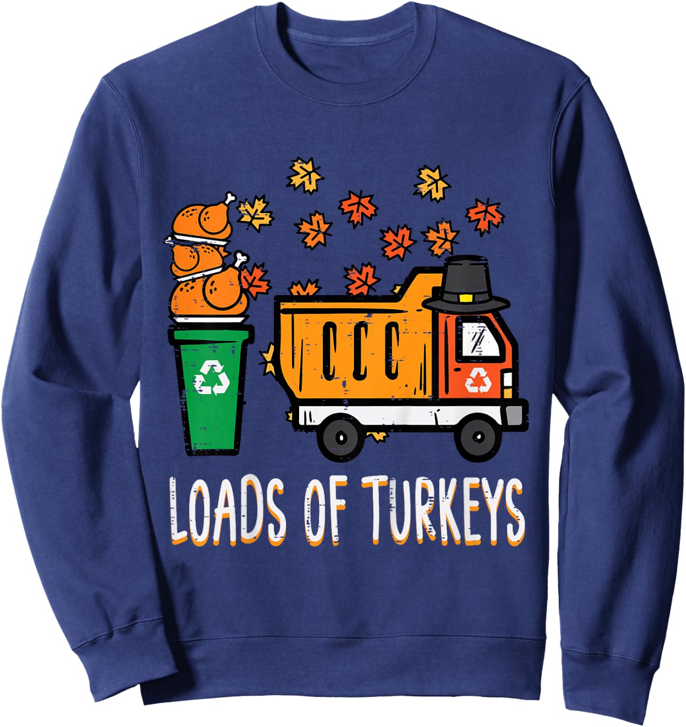 Kids Thanksgiving Dump Truck Loads Of Turkeys Toddler Boys Kids Sweatshirt - Sweatshirt | Navy