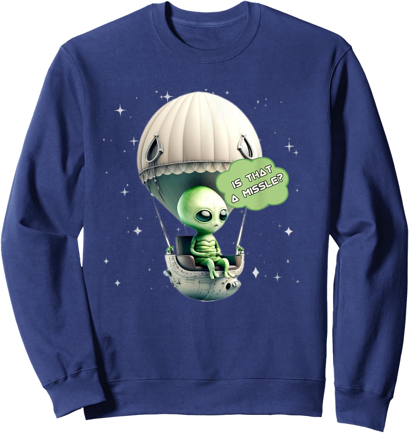 Funny Alien Balloon UFO Hot Air Balloon Alien Ship Lovers Sweatshirt - Sweatshirt | Navy