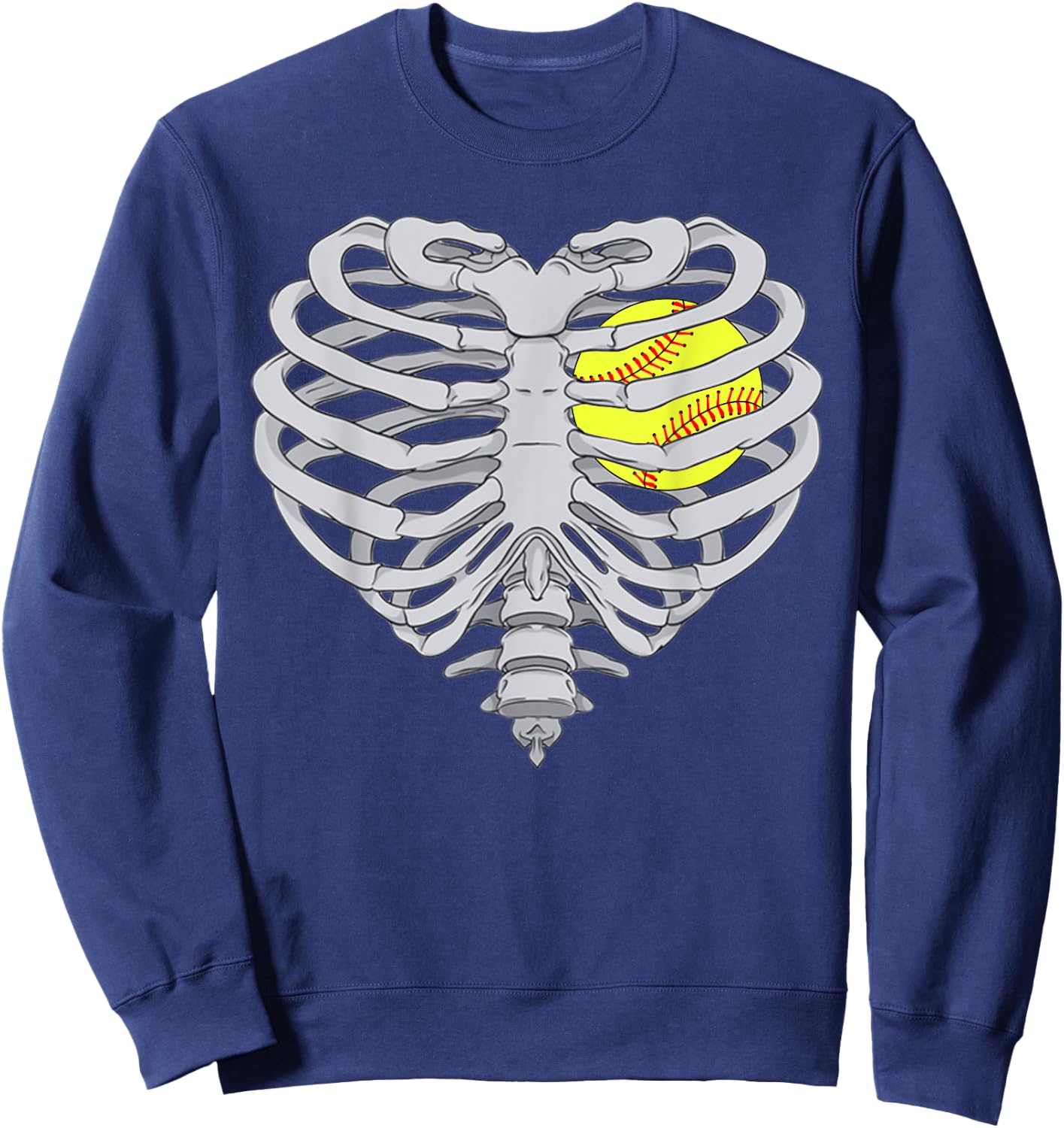 Softball Heart Skeleton RibCage Halloween Love Softball Sweatshirt - Sweatshirt | Navy