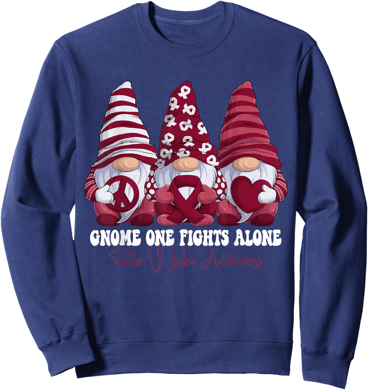 Factor V Leiden Awareness Month Burgundy Ribbon Gnomies Sweatshirt - Sweatshirt | Navy