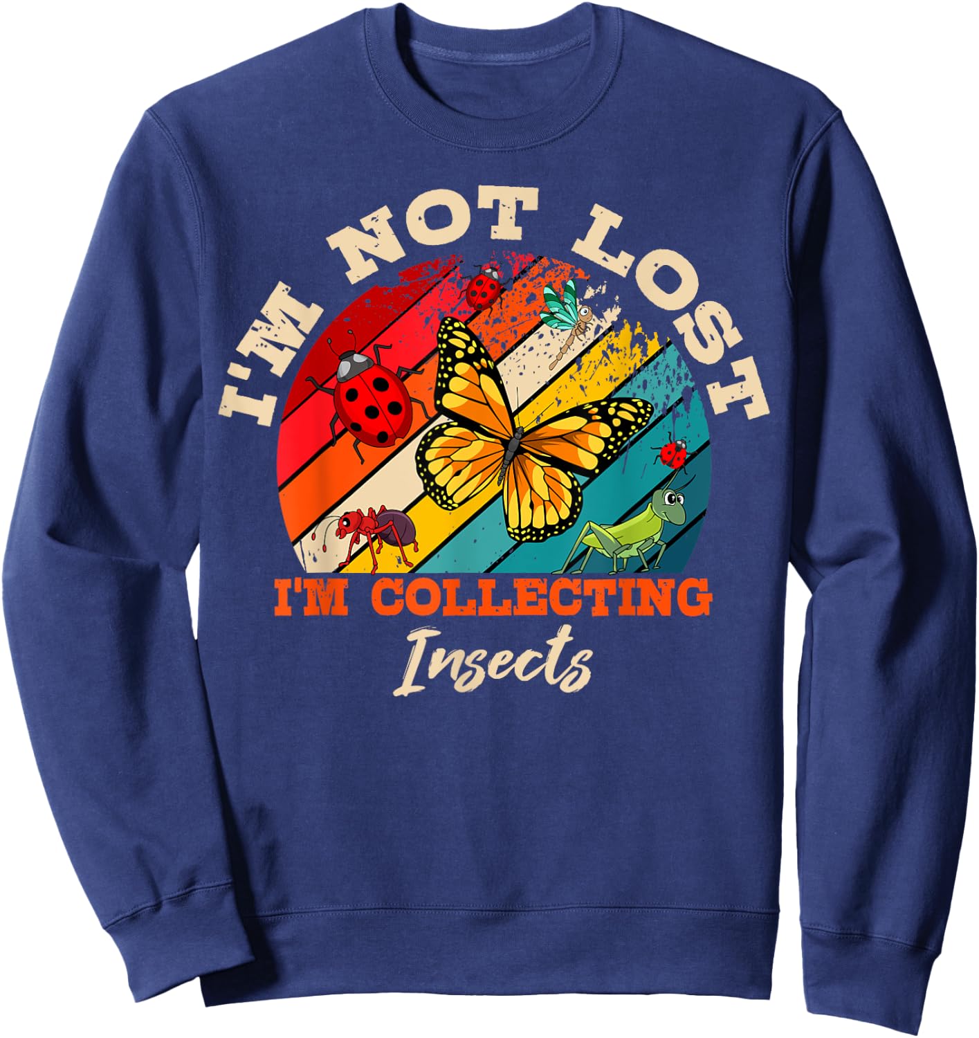 Entomologist Retro Vintage Apparel Entomology Collecting Insect - Black, -Adults, Small, Short Sleeve, , Insect-Themed Retro Sweatshirt - Sweatshirt | Navy