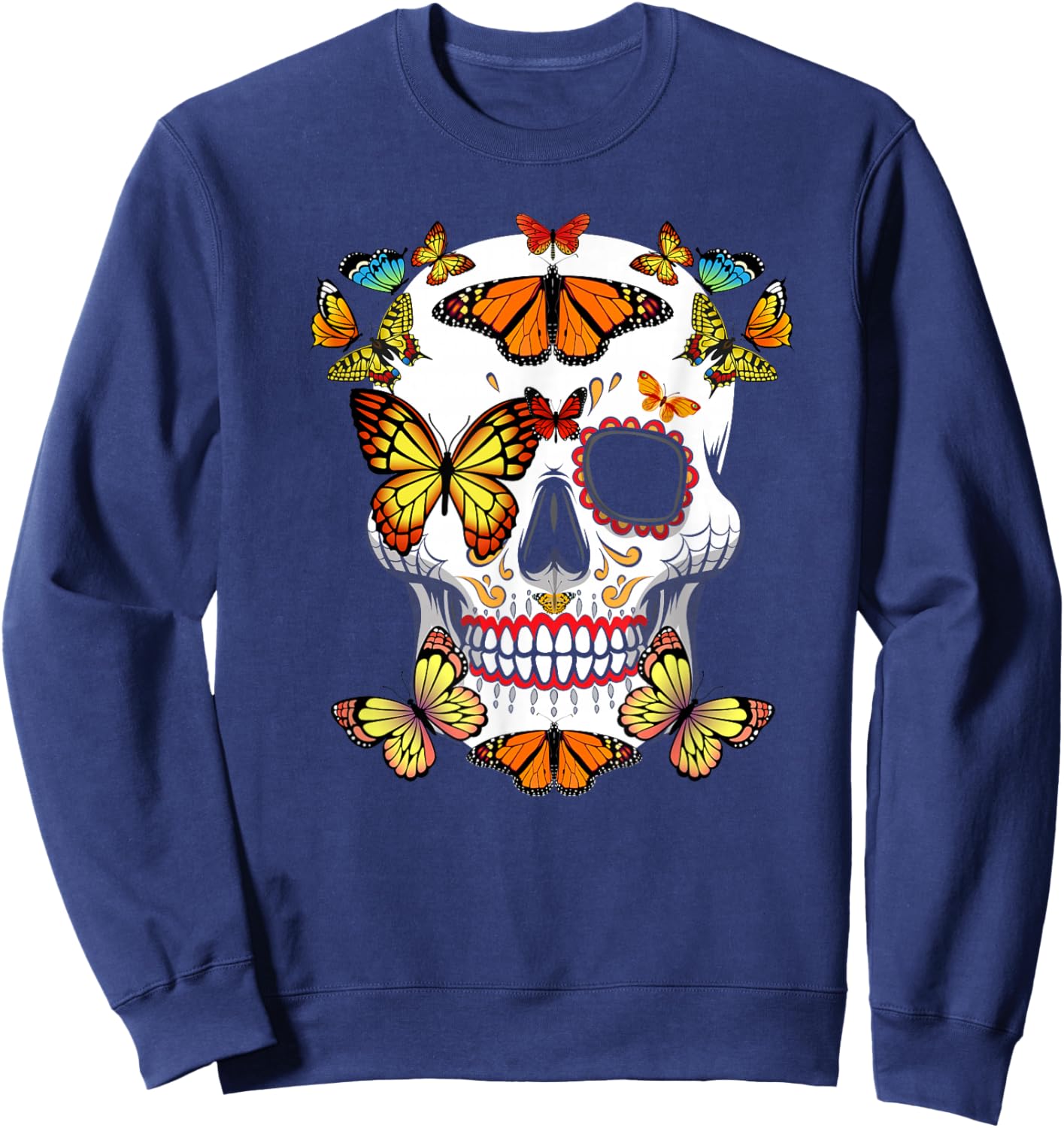 Sugar Skull Butterfly Shirt Color Butterfly Shirt Butterfly Sweatshirt - Sweatshirt | Navy