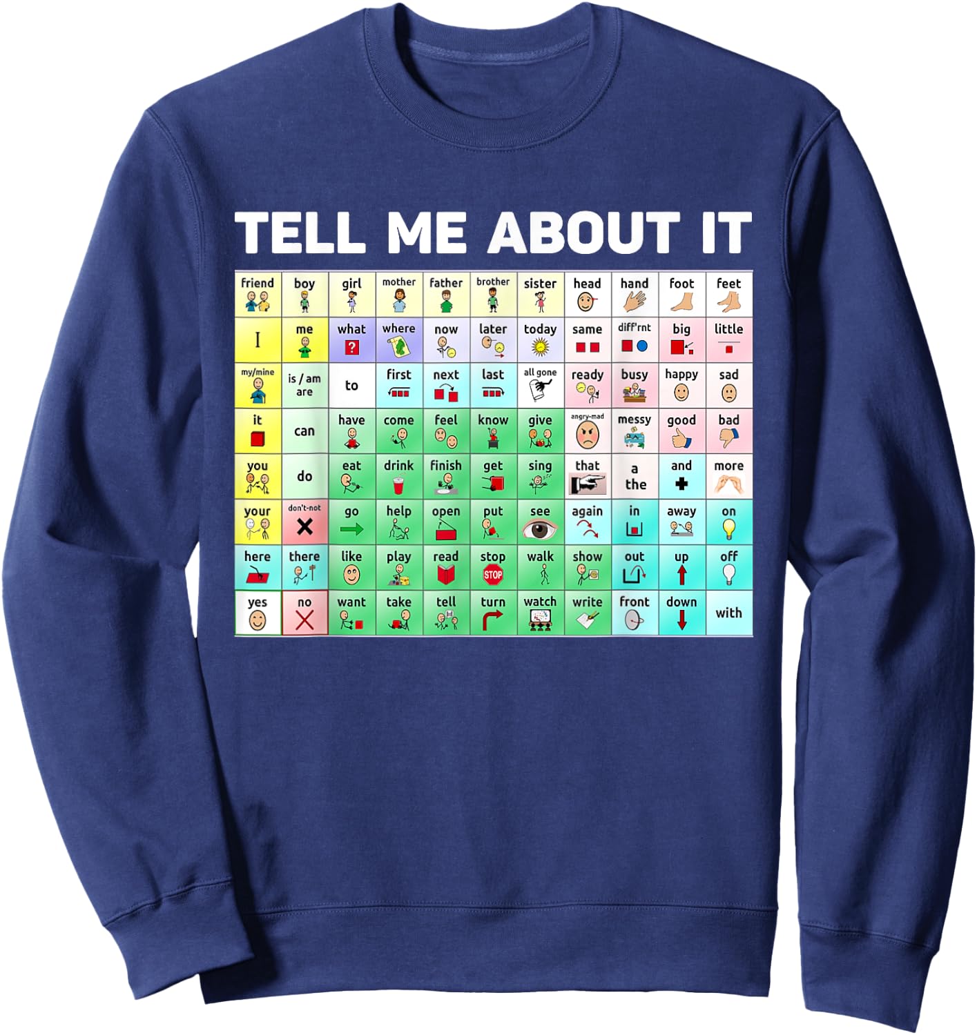 Tell Me About It Speech Language Pathology AAC Sped Teacher Sweatshirt - Sweatshirt | Navy