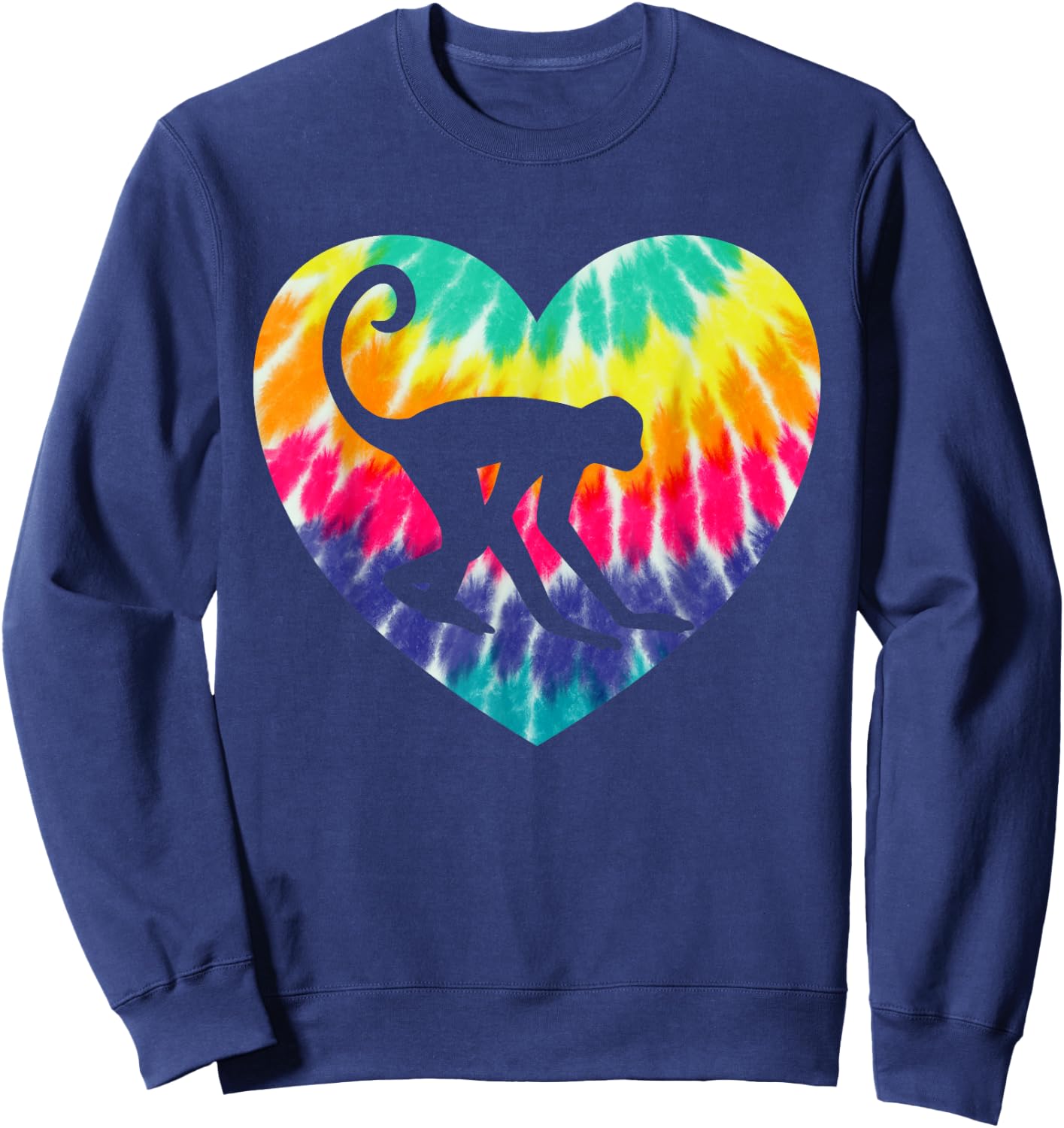Spider Monkey Heart With Tie dye Print For Monkey Lover Sweatshirt - Sweatshirt | Navy