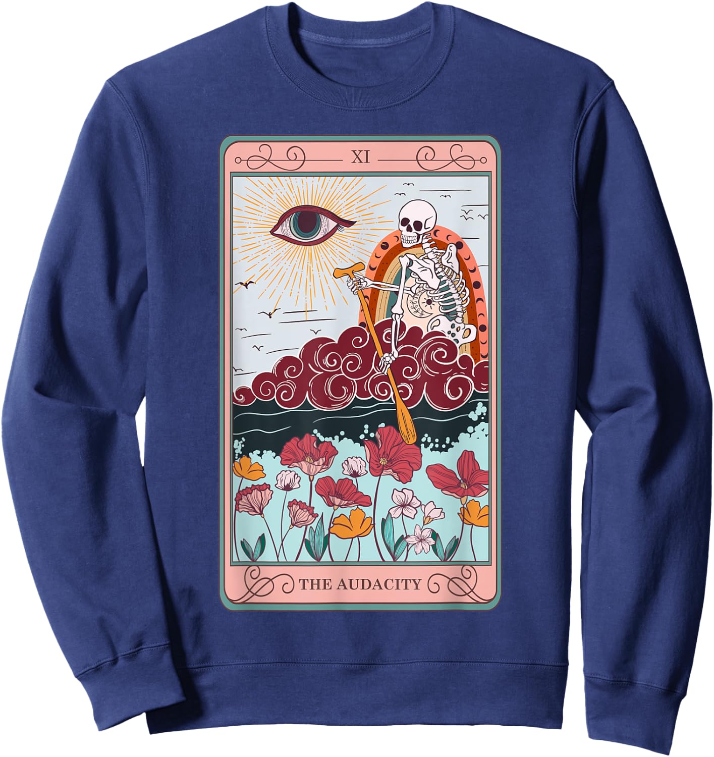 The Audacity Skeleton Tarot Card Sun Eye Aesthetic Sweatshirt - Sweatshirt | Navy