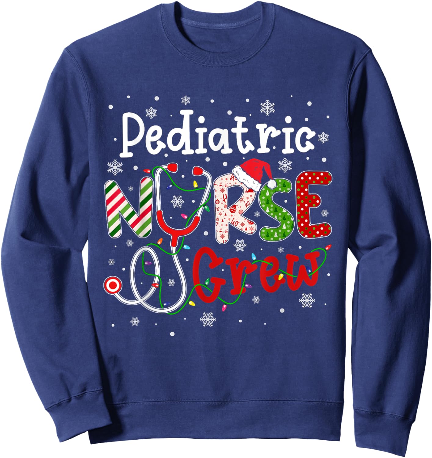 Pediatric Christmas Nurse Crew Nursing Christmas Pattern Sweatshirt - Sweatshirt | Navy