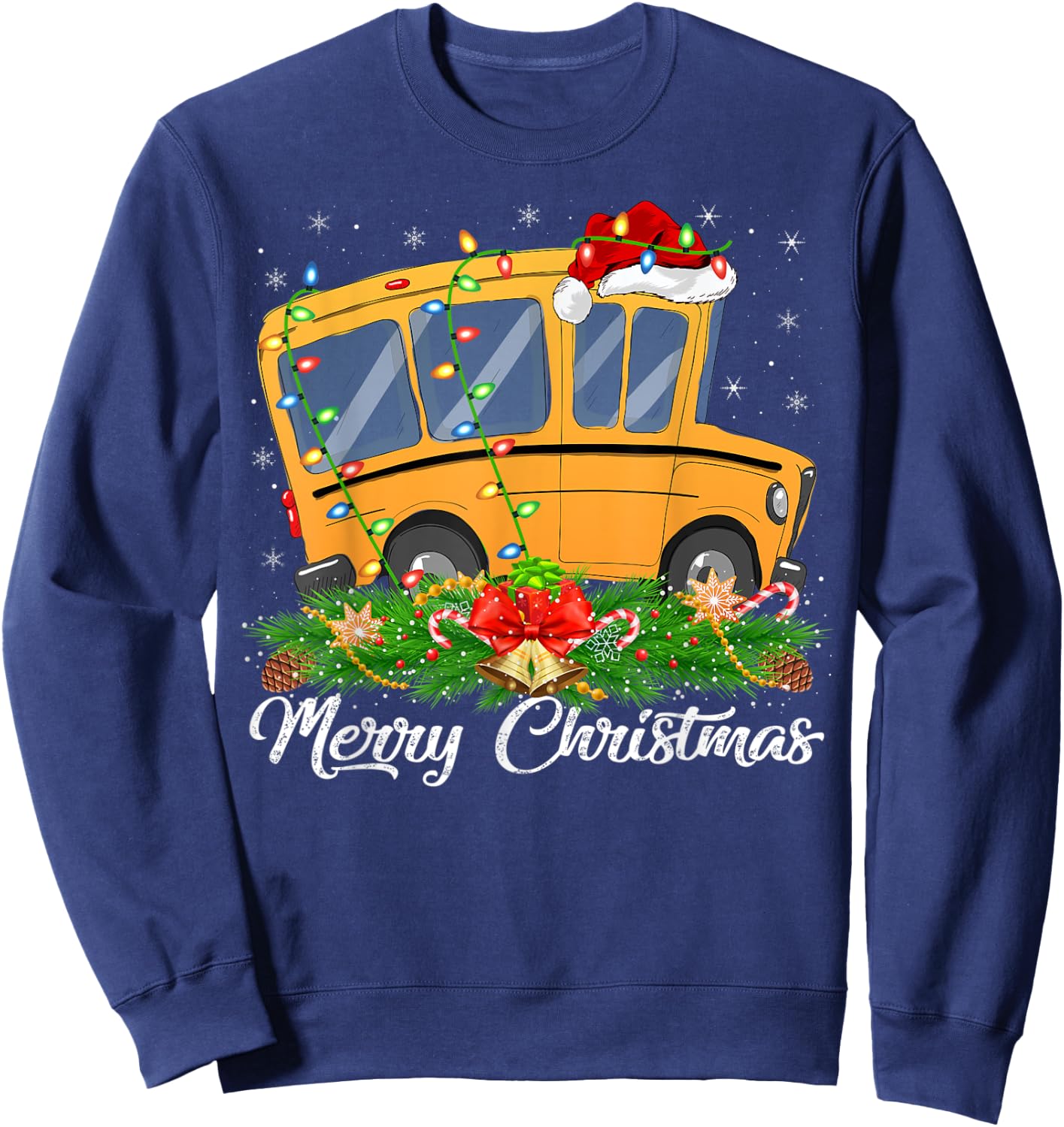 School Bus Lover Matching Santa Hat School Bus Christmas Sweatshirt - Sweatshirt | Navy