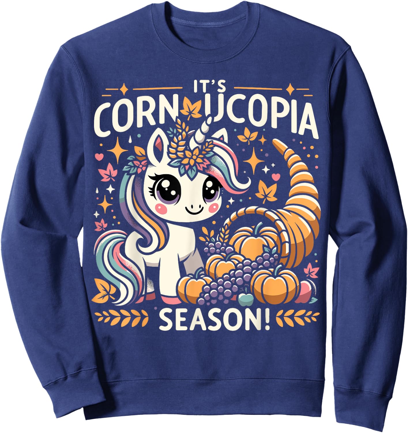 Cute Cornucopia Unicorn Thanksgiving Day Kids Men Women Sweatshirt - Sweatshirt | Navy