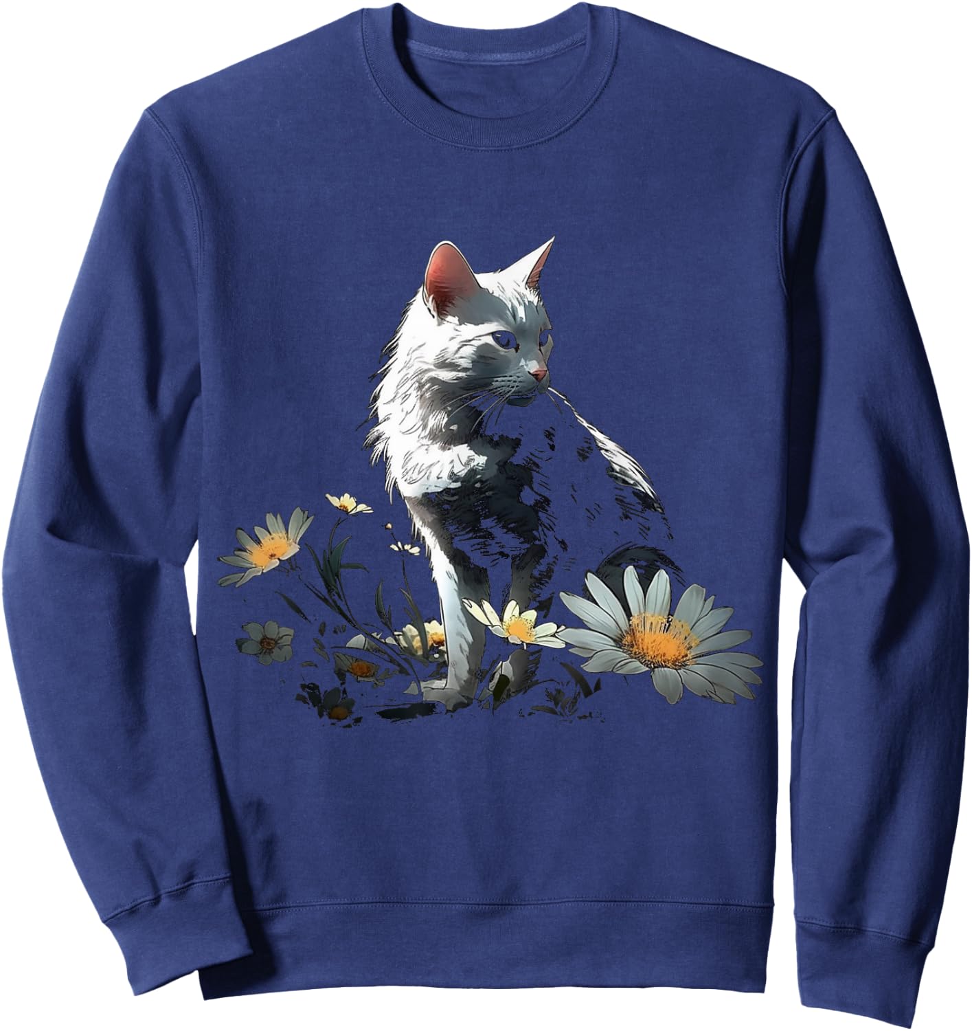 Cat Flowers Artwork - Cat Motif Animal Cat Women Kids Sweatshirt - Sweatshirt | Navy