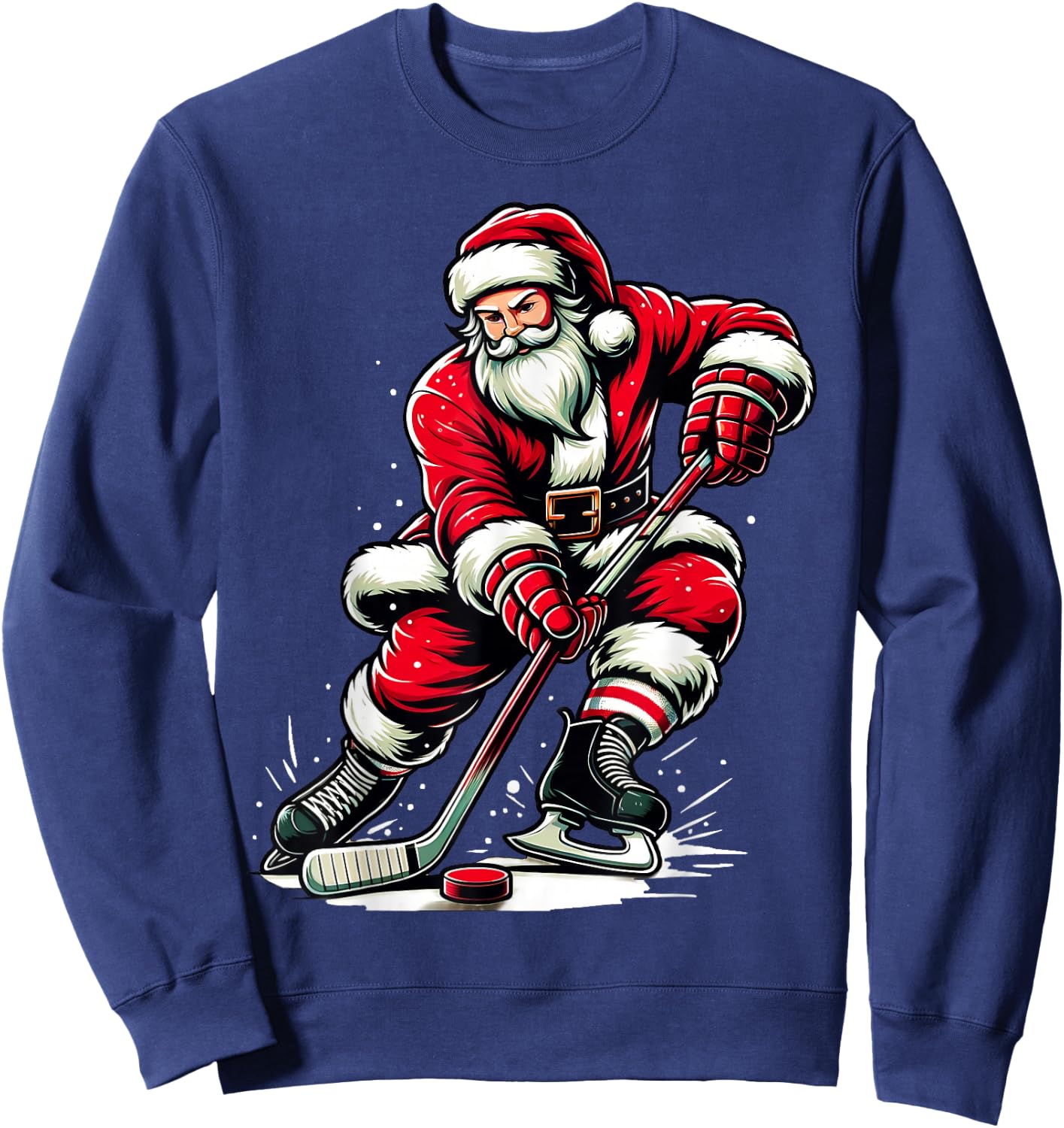 Christmas Sports Santa Plays Ice Hockey, Xmas Women Men Kids Sweatshirt - Sweatshirt | Navy