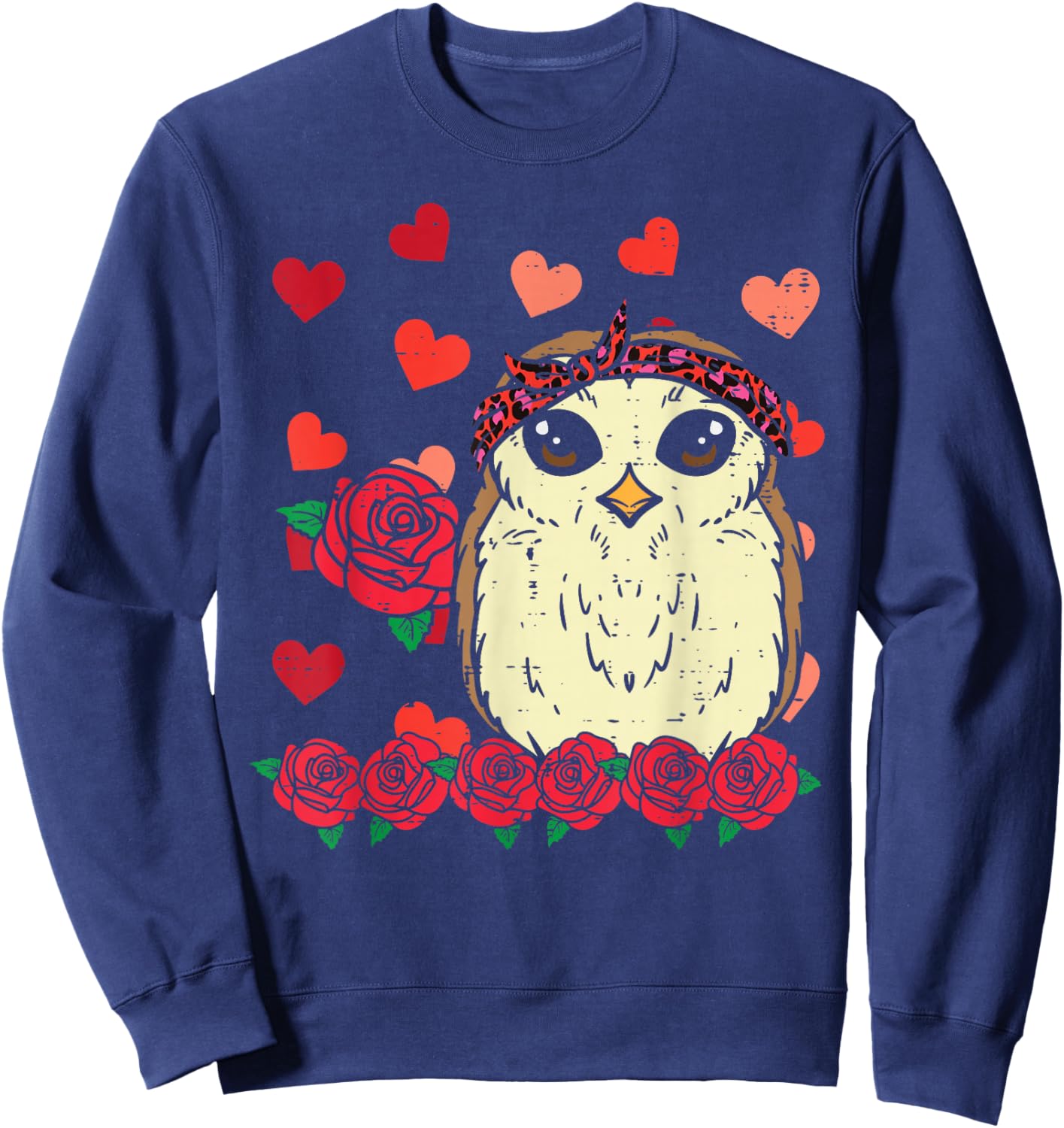 Valentines Day Leopard Baby Owl Women Girls Kids Toddler Sweatshirt - Sweatshirt | Navy