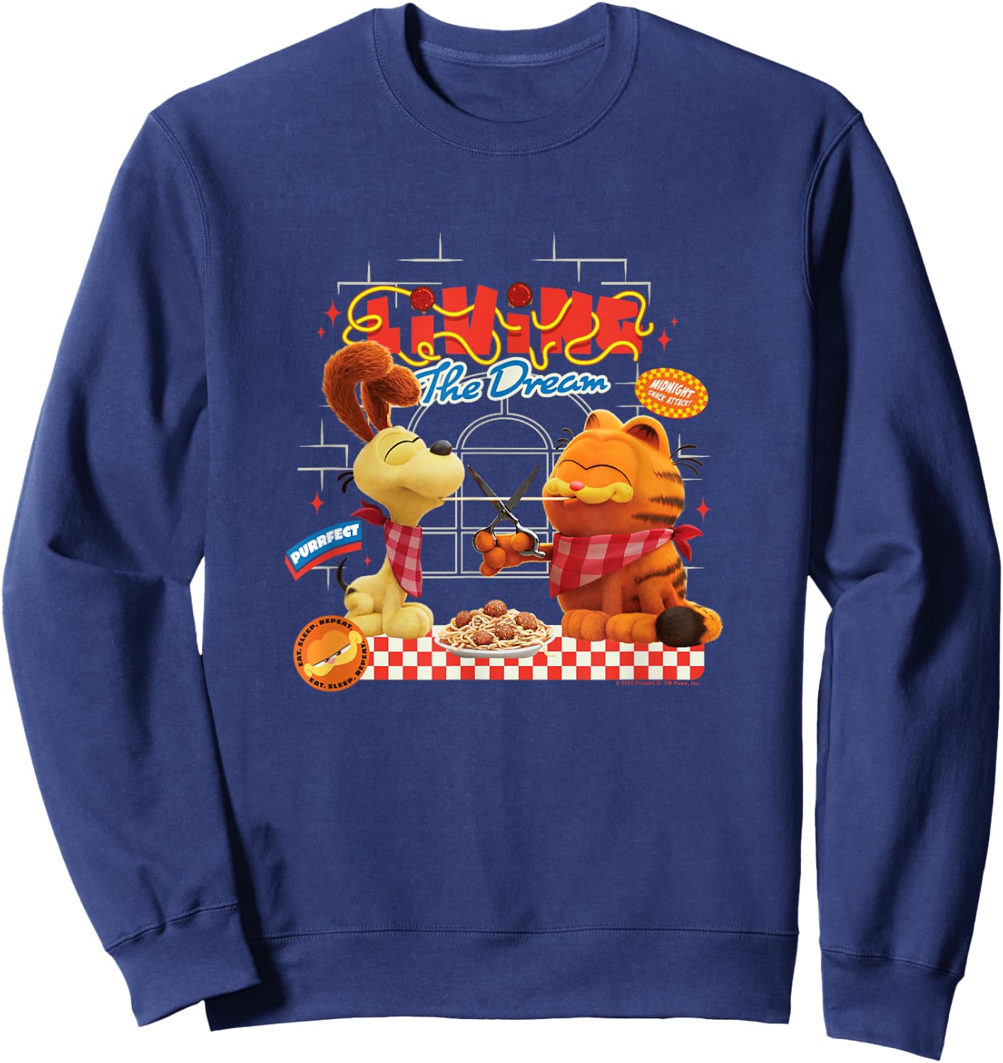 The Garfield Movie Living The Dream Garfield & Odie Pasta Sweatshirt - Sweatshirt | Navy