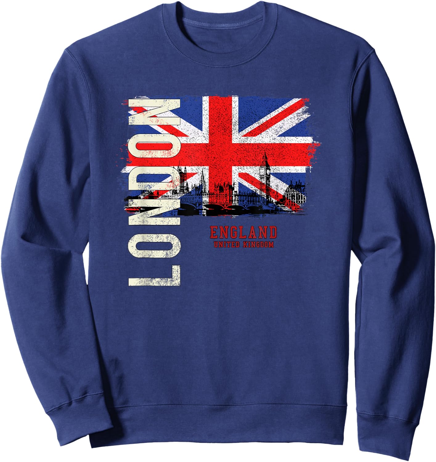 City Country Flag Banner Skyline Panorama London England Great Britain Europe Sweatshirt - Sweatshirt | Navy