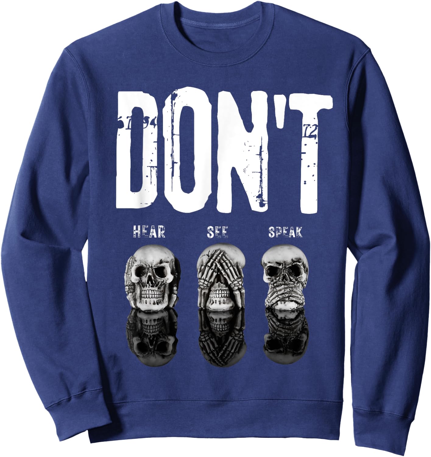 Funny Hear See Speak No Evil Gothic Skulls Halloween Sweatshirt - Sweatshirt | Navy
