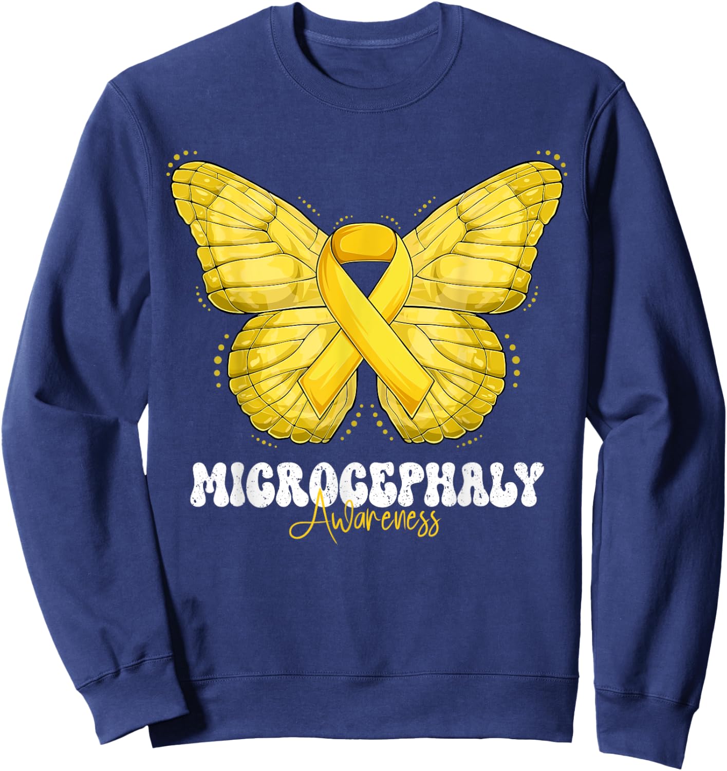 Microcephaly Awareness Month Yellow Ribbon Butterfly Sweatshirt - Sweatshirt | Navy