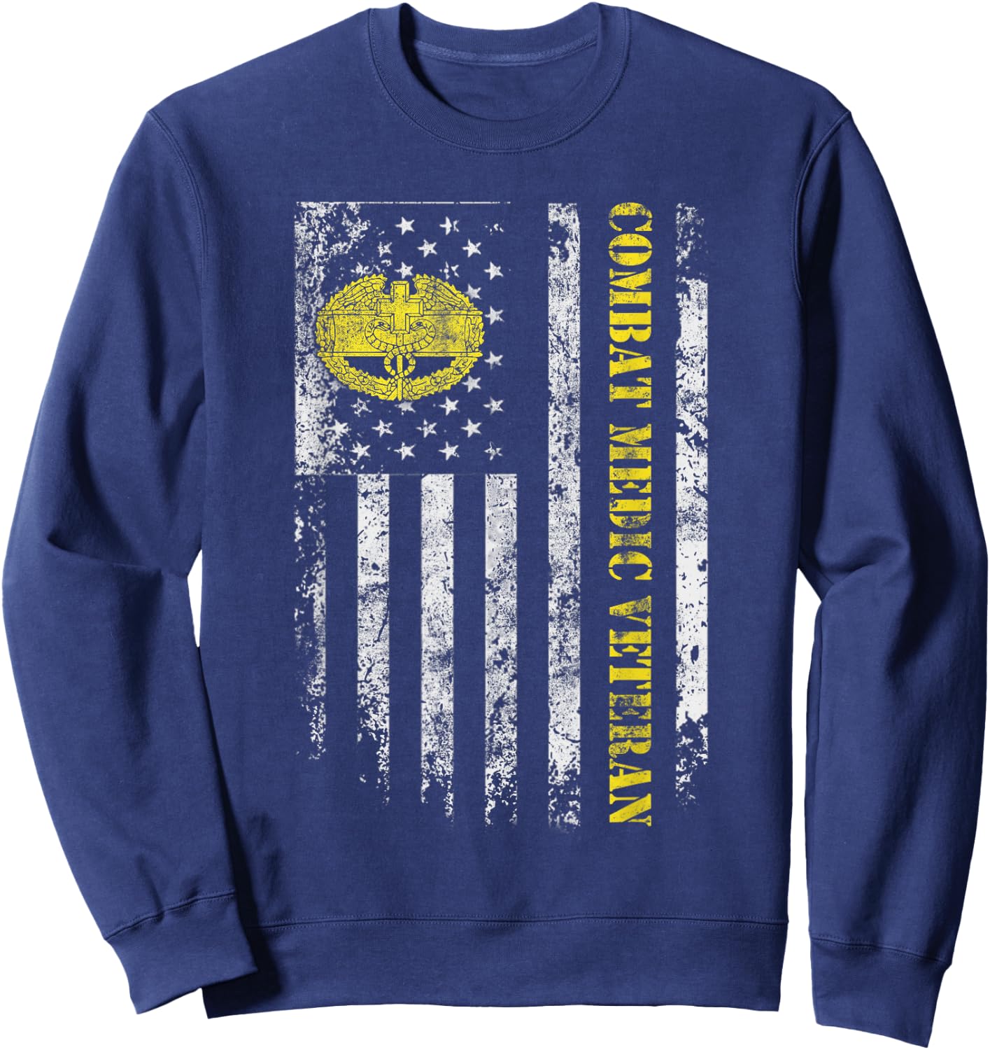 U.S Army Combat Medic Veteran Military American Flag Vintage Sweatshirt - Sweatshirt | Navy
