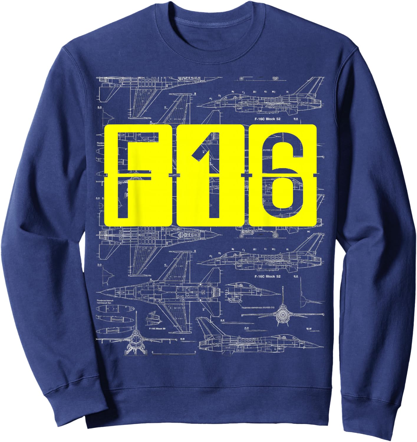 F16 Jet Aircraft Fighter Jet Blueprint Design Sweatshirt - Sweatshirt | Navy