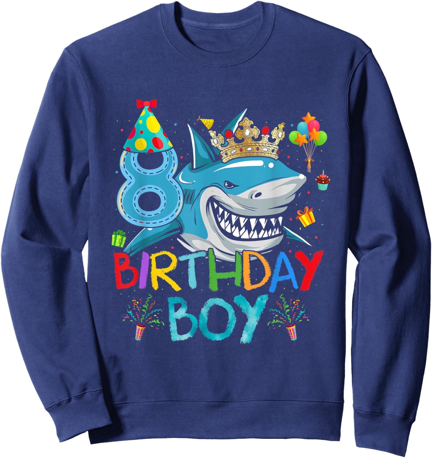 8th Birthday Shark Ocean Theme Party 8 Years Old For Boy Sweatshirt - Sweatshirt | Navy
