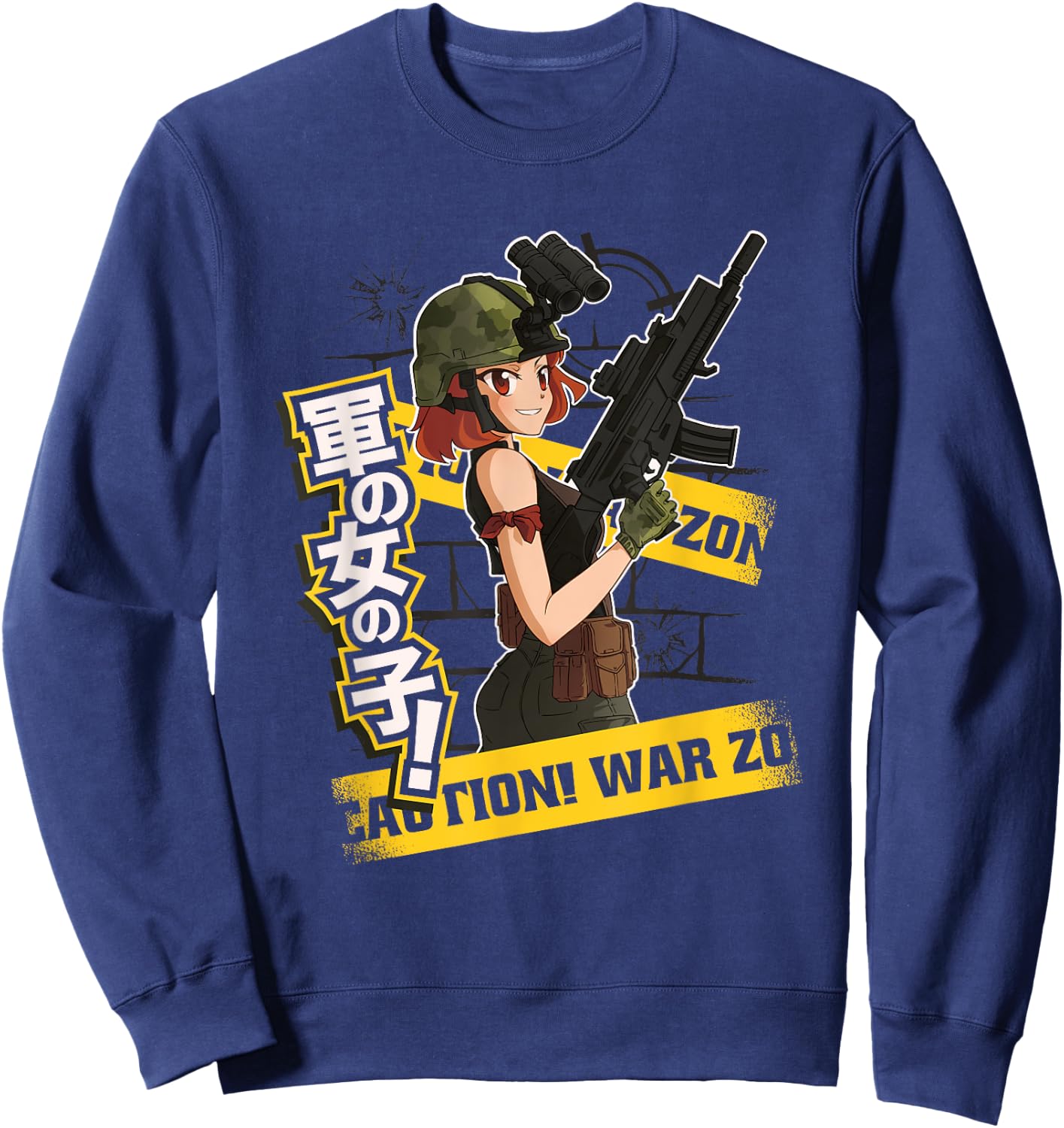 Anime Army Guns and Girls, Bullet Anime Manga Forces Cosplay Sweatshirt - Sweatshirt | Navy