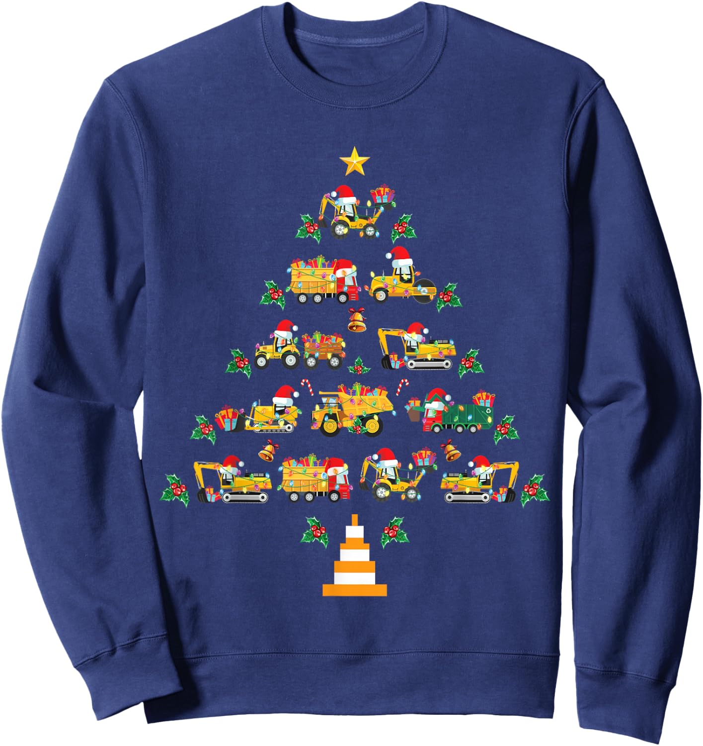 Christmas Trucks Boys Kids Funny Christmas Tree Truck Sweatshirt - Sweatshirt | Navy