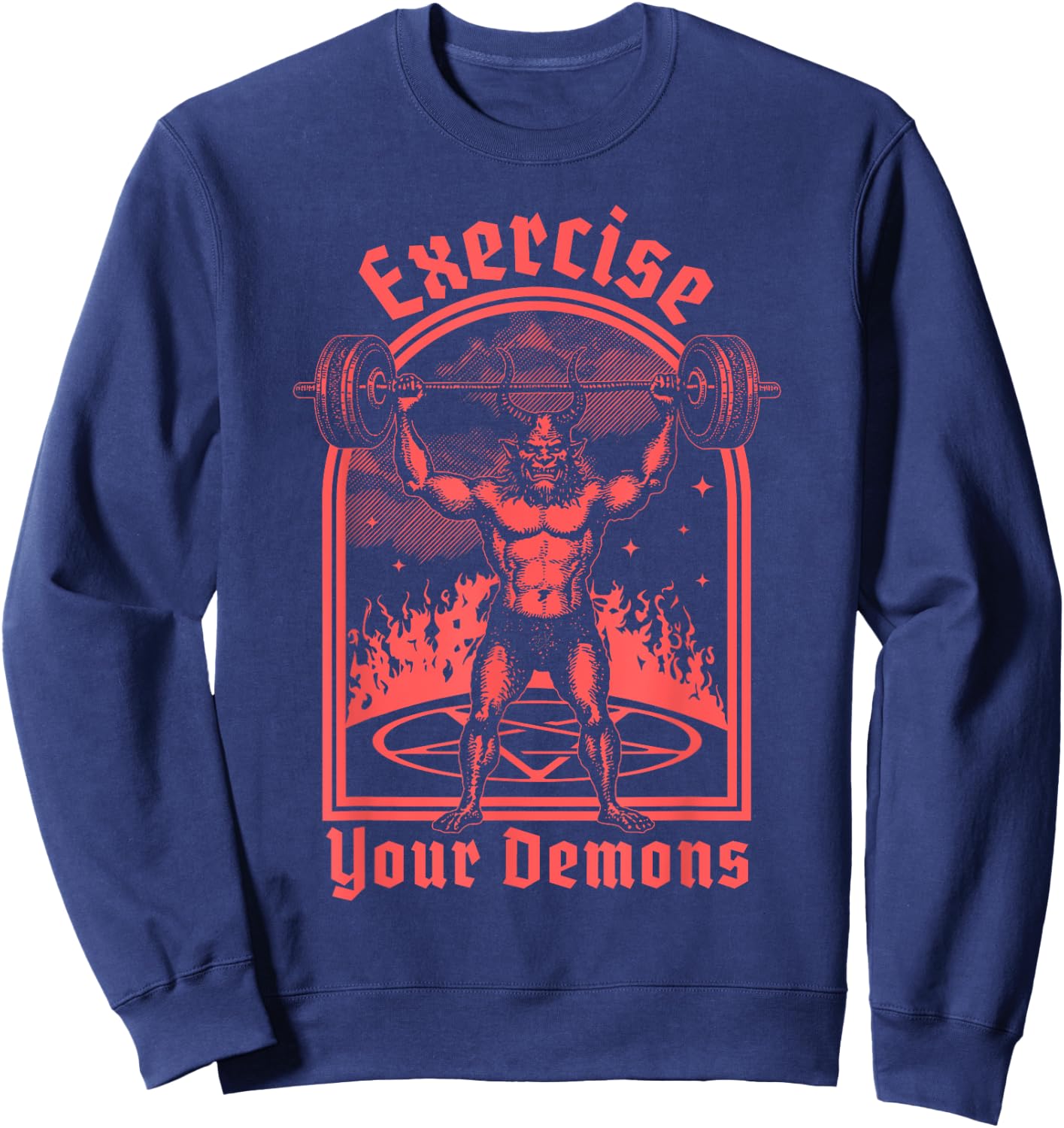 Exercise Your Demons - Satanic Baphomet Satan Funny Workout Sweatshirt - Sweatshirt | Navy