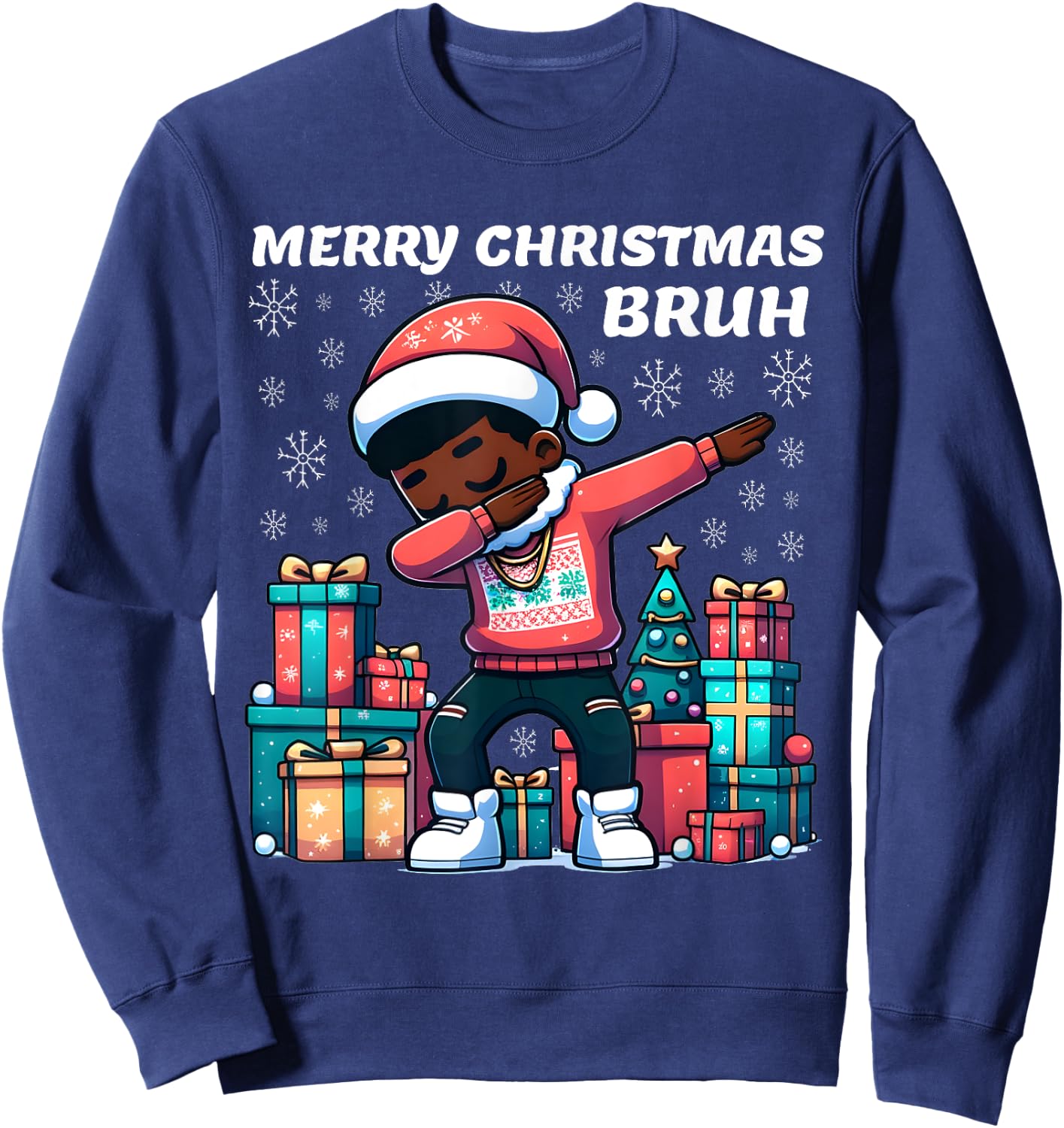 Dabbing Black Boy Merry Christmas Bruh African American Boys Sweatshirt - Sweatshirt | Navy