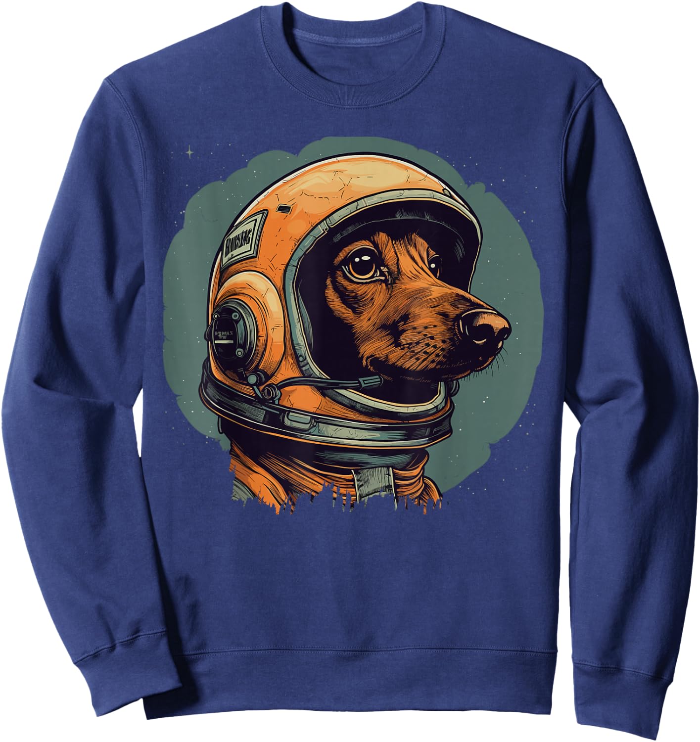 Vintage Dachshund Wiener Astronaut Dog In Space Helmet Suite Sweatshirt - Sweatshirt | Navy