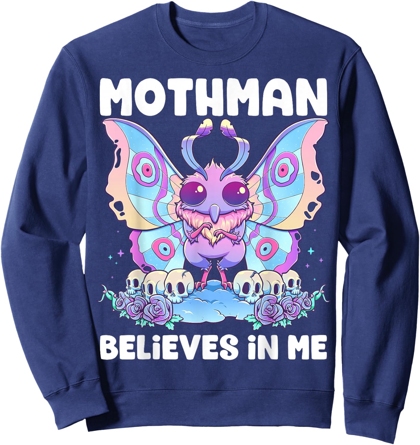 Pastel Goth Mothman Believes In Me Gothic Cryptid Wicca Sweatshirt - Sweatshirt | Navy