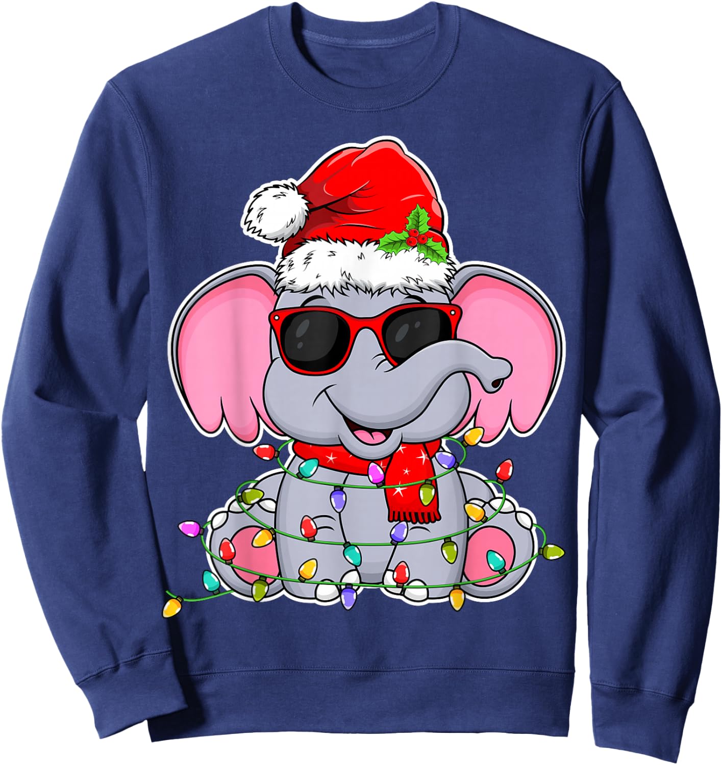 Elephant Wearing Glasses Santa Hat Elephant Lover Christmas Sweatshirt - Sweatshirt | Navy