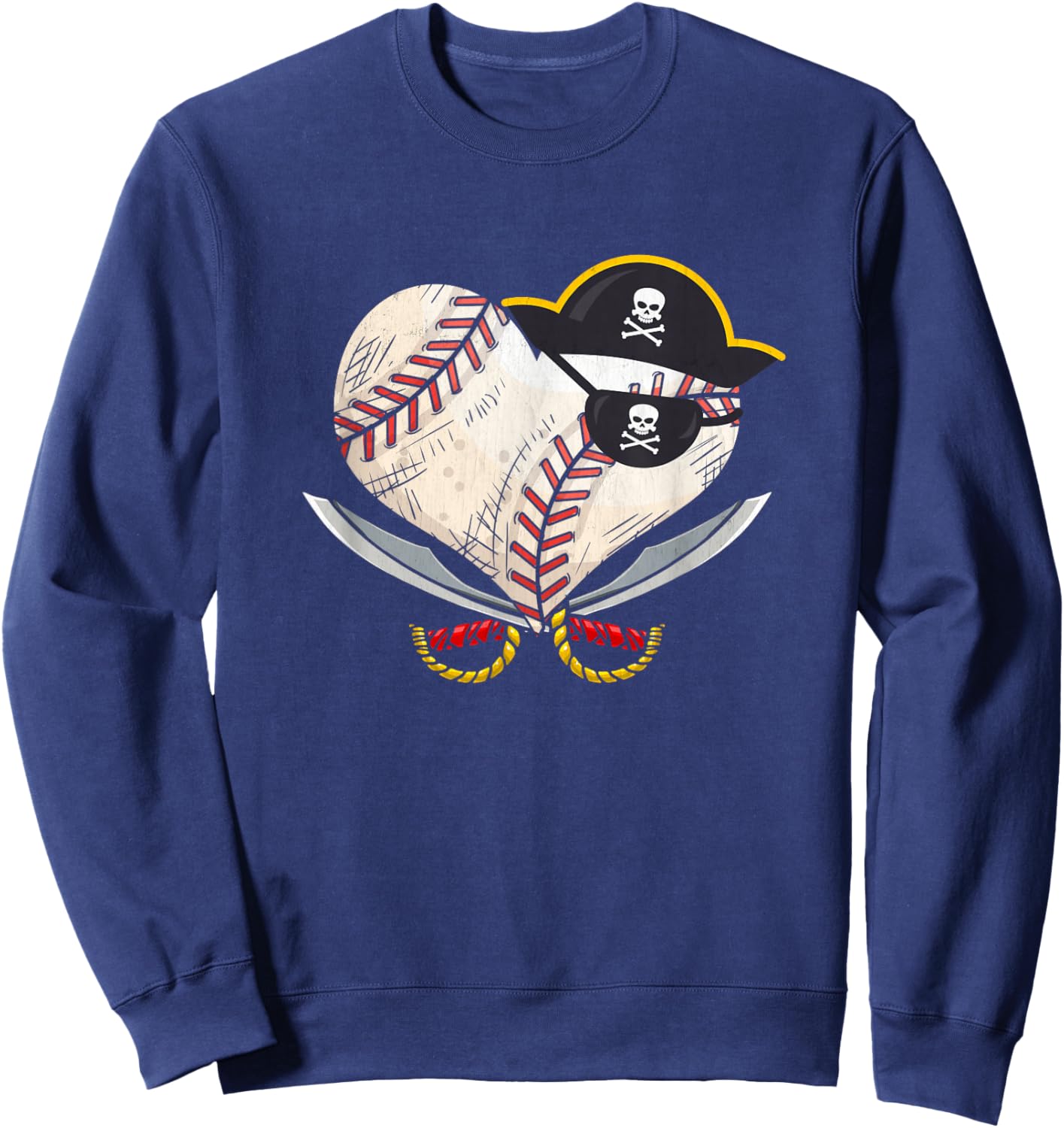 The Vintage Pirate Baseball Heart Ball With Skull Hat Sport Sweatshirt - Sweatshirt | Navy