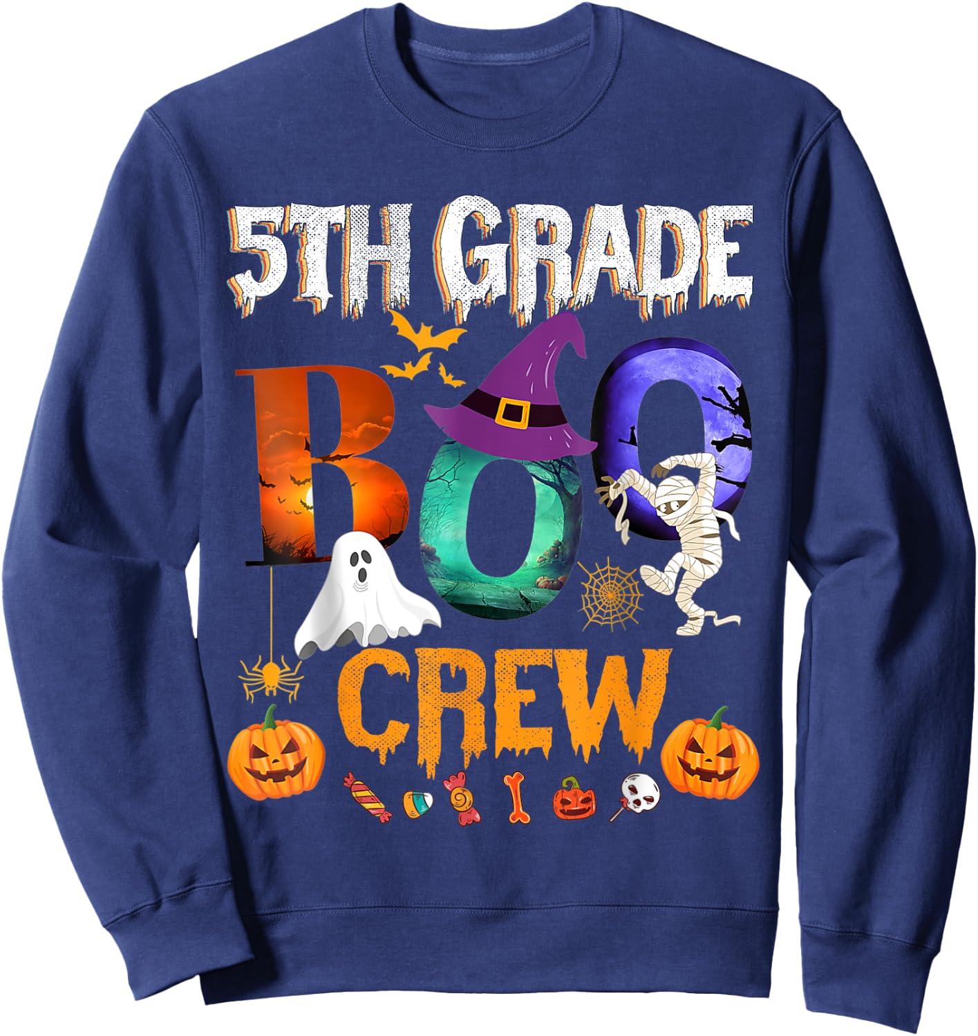 5th Grade Boo Crew Teacher Student Funny Halloween Costume Women Kids Sweatshirt - Sweatshirt | Navy