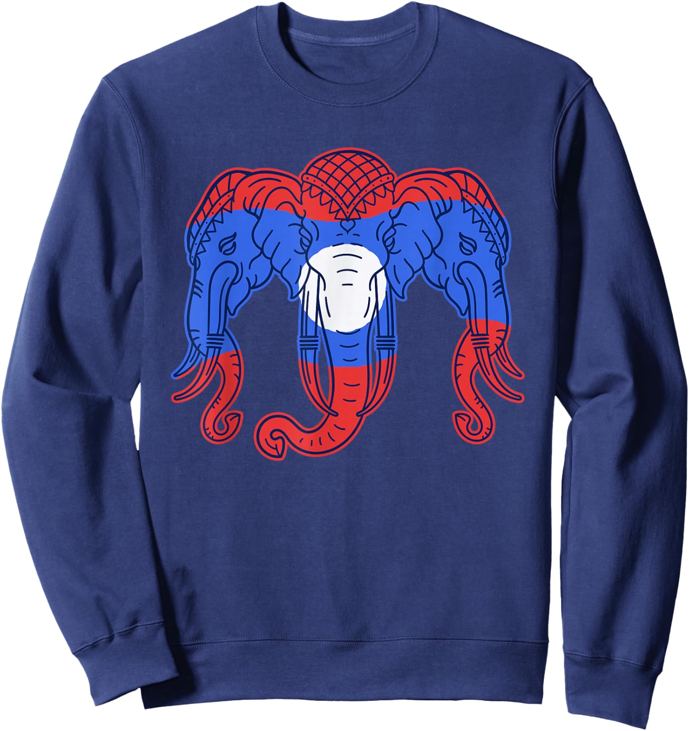 3 Headed Elephant Kingdom of Laos Flag Funny Lao Erawan Sweatshirt - Sweatshirt | Navy