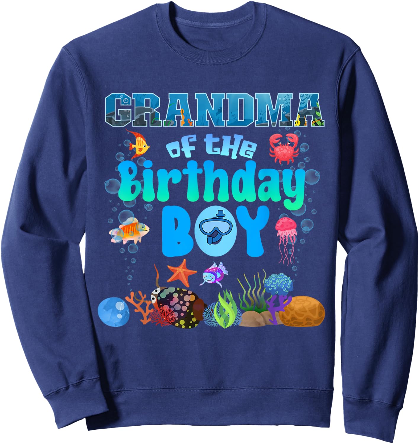 Grandma Of The Birthday Boy Aquarium Sea Animals Matching Sweatshirt - Sweatshirt | Navy