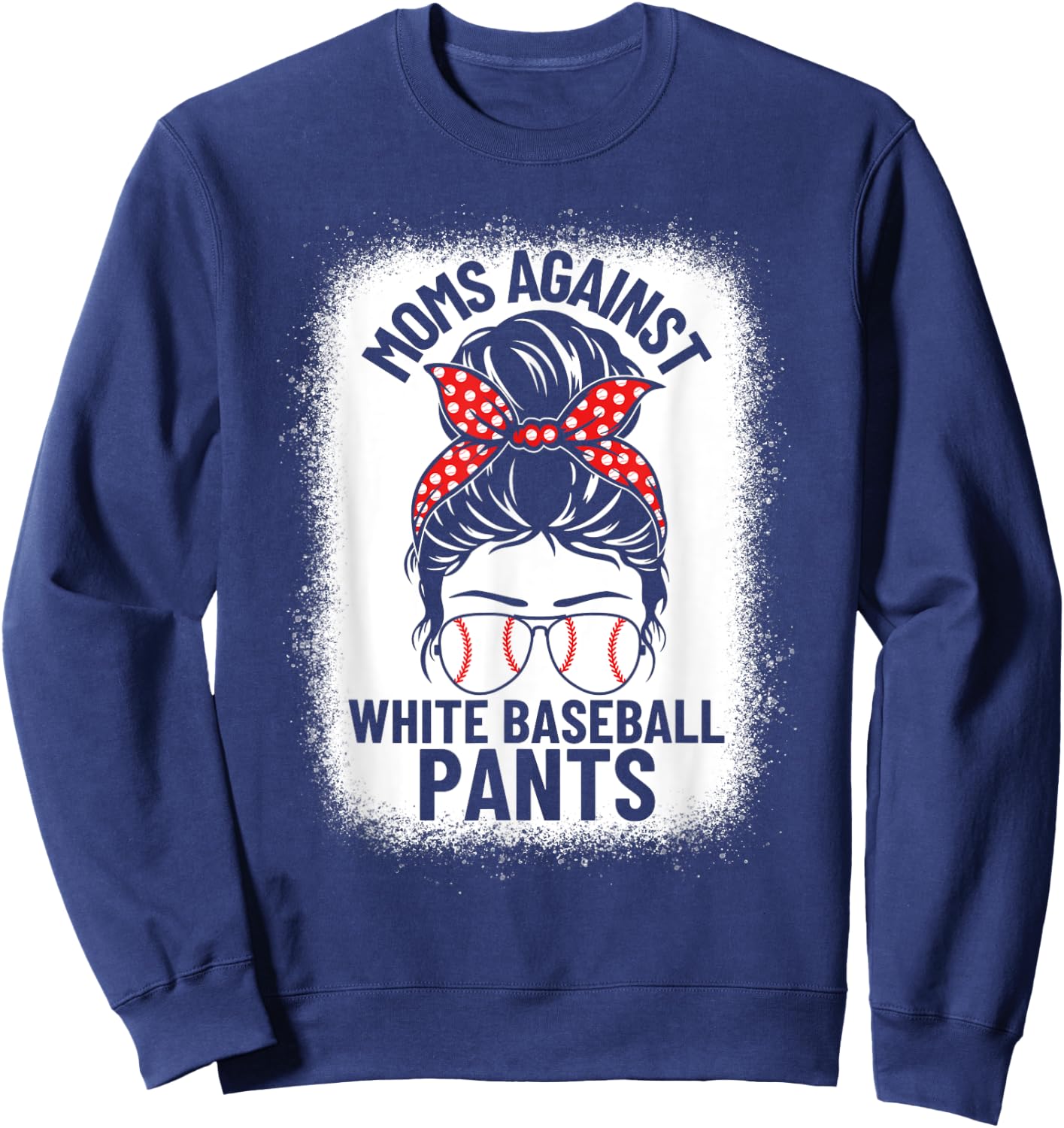 Moms Against White Baseball Pants Baseball Messy Bun Mom Sweatshirt - Sweatshirt | Navy