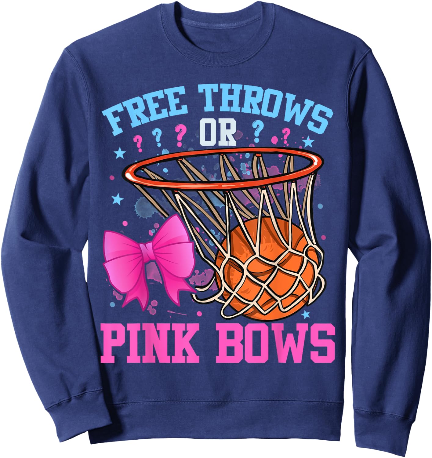 Free Throws or Pink Bows Pregnancy Basketball Pink or Blue Sweatshirt - Sweatshirt | Navy