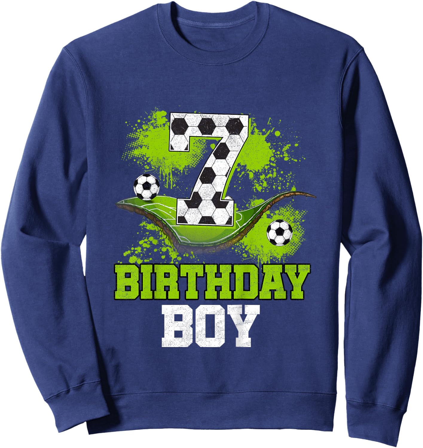 Kids 7th Birthday Boy Kids Soccer Birthday Decorations Sweatshirt - Sweatshirt | Navy