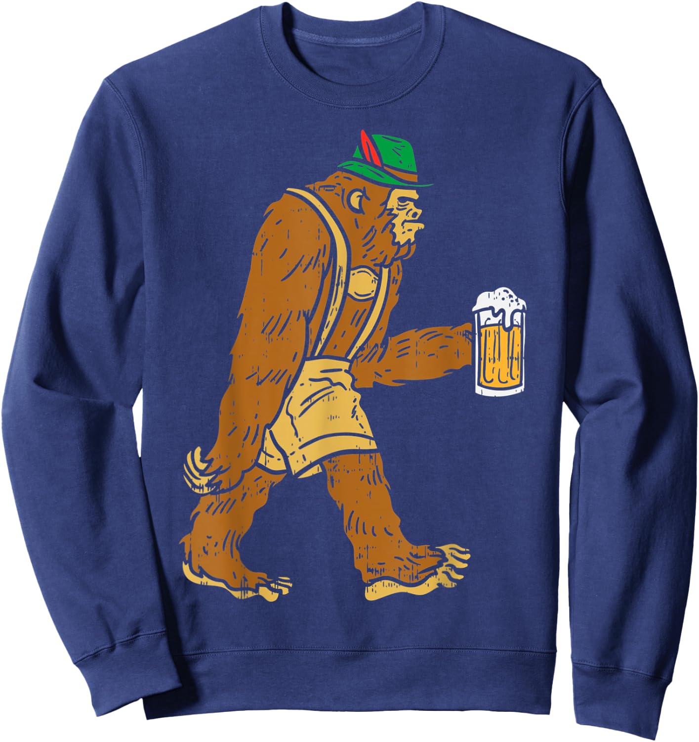 German Bigfoot Sasquatch Beer Lederhose Funny Oktoberfest Sweatshirt - Sweatshirt | Navy
