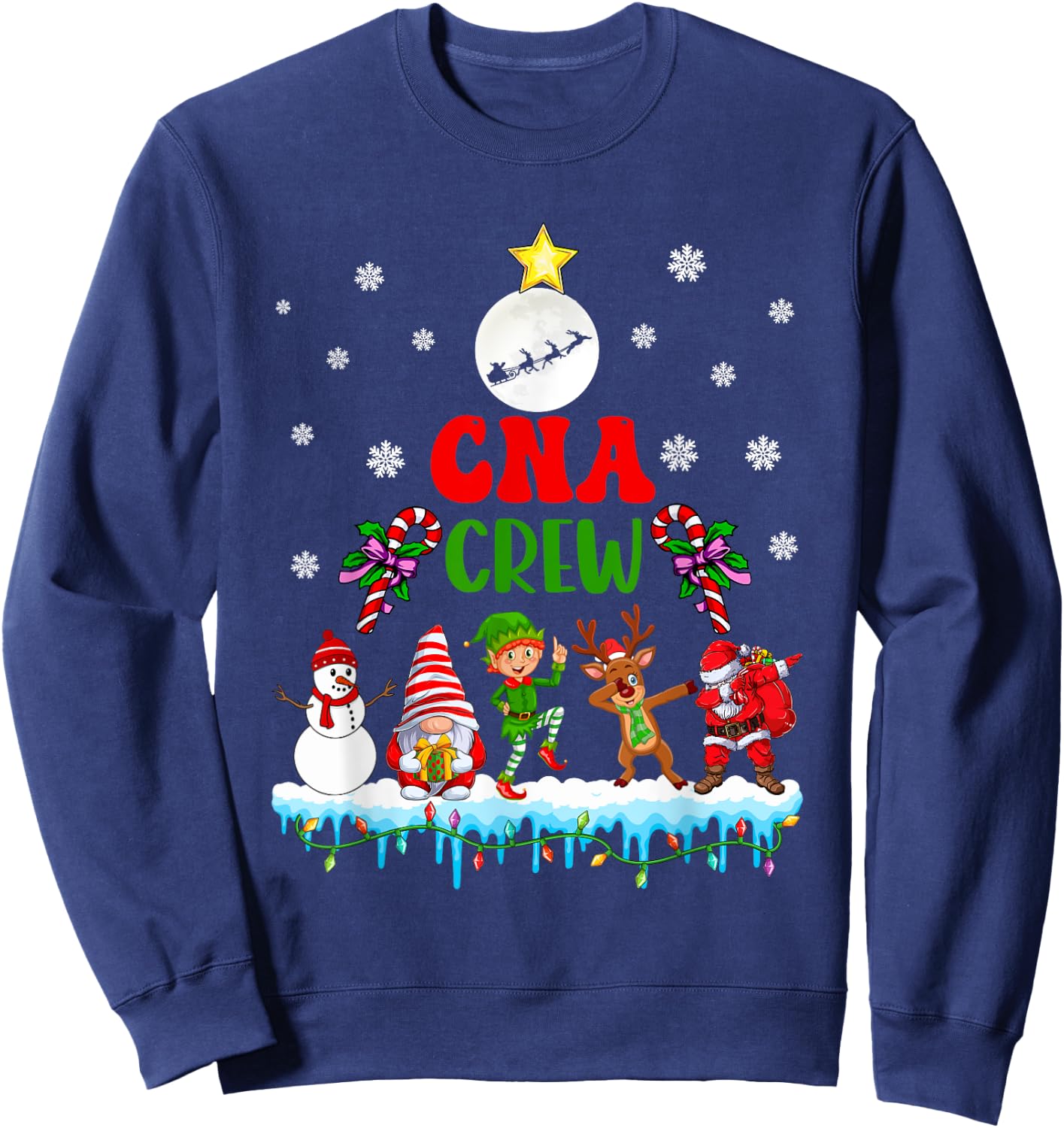 CNA Crew Xmas Dabbing Reindeer Santa Elf Proud Nurse Nursing Sweatshirt - Sweatshirt | Navy