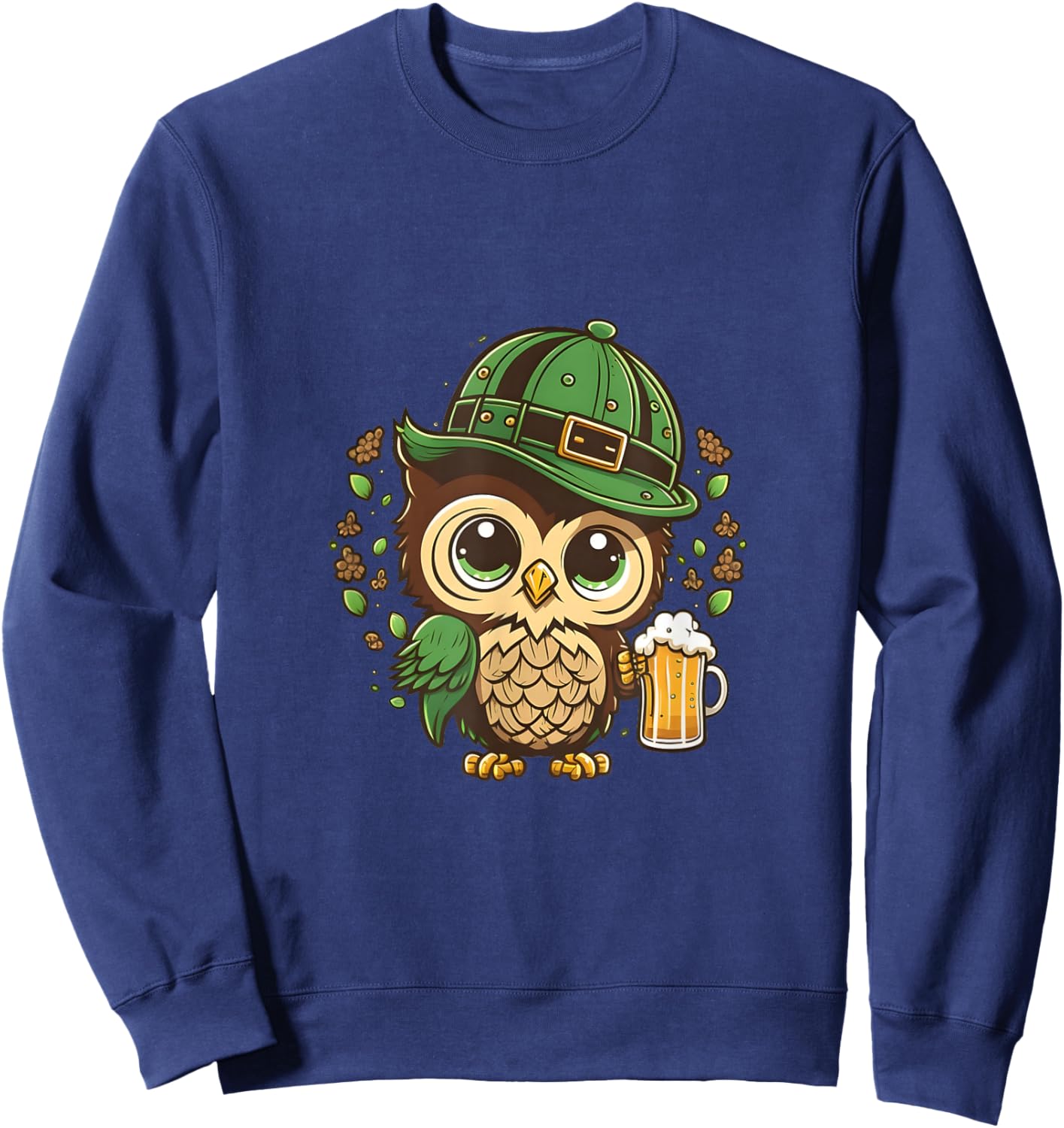 Happy St. Patrick's Day Owl Bird Beer St Pat Sweatshirt - Sweatshirt | Navy