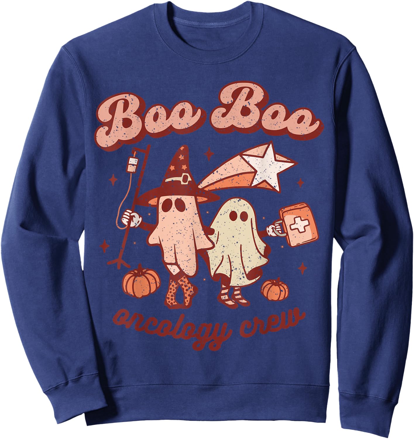 Spooky Boo Oncology Nurse Halloween Crew Fall ONC Nursing Sweatshirt - Sweatshirt | Navy